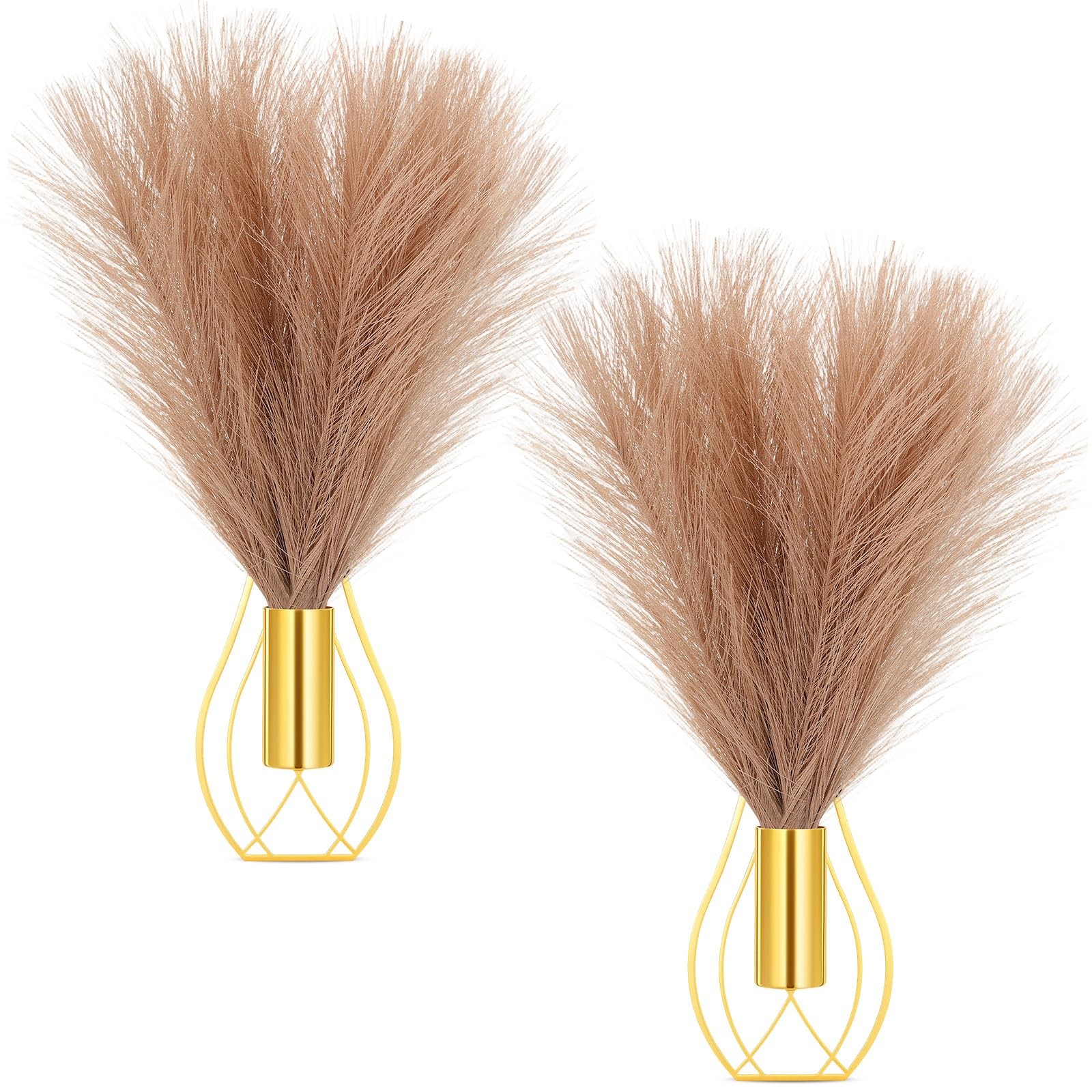 2 Pieces Hanging Plant Wall Decor with Artificial Pampas Grass Metal Hanging …