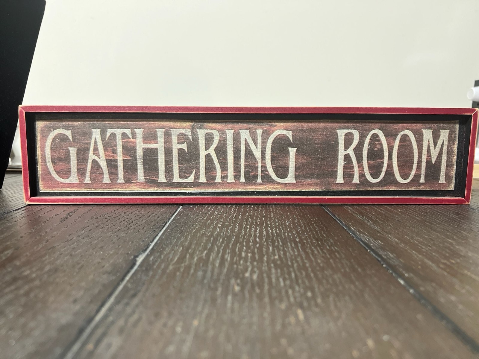 Primitive Farmhouse Gathering Room Wooden Wall Sign Red Frame