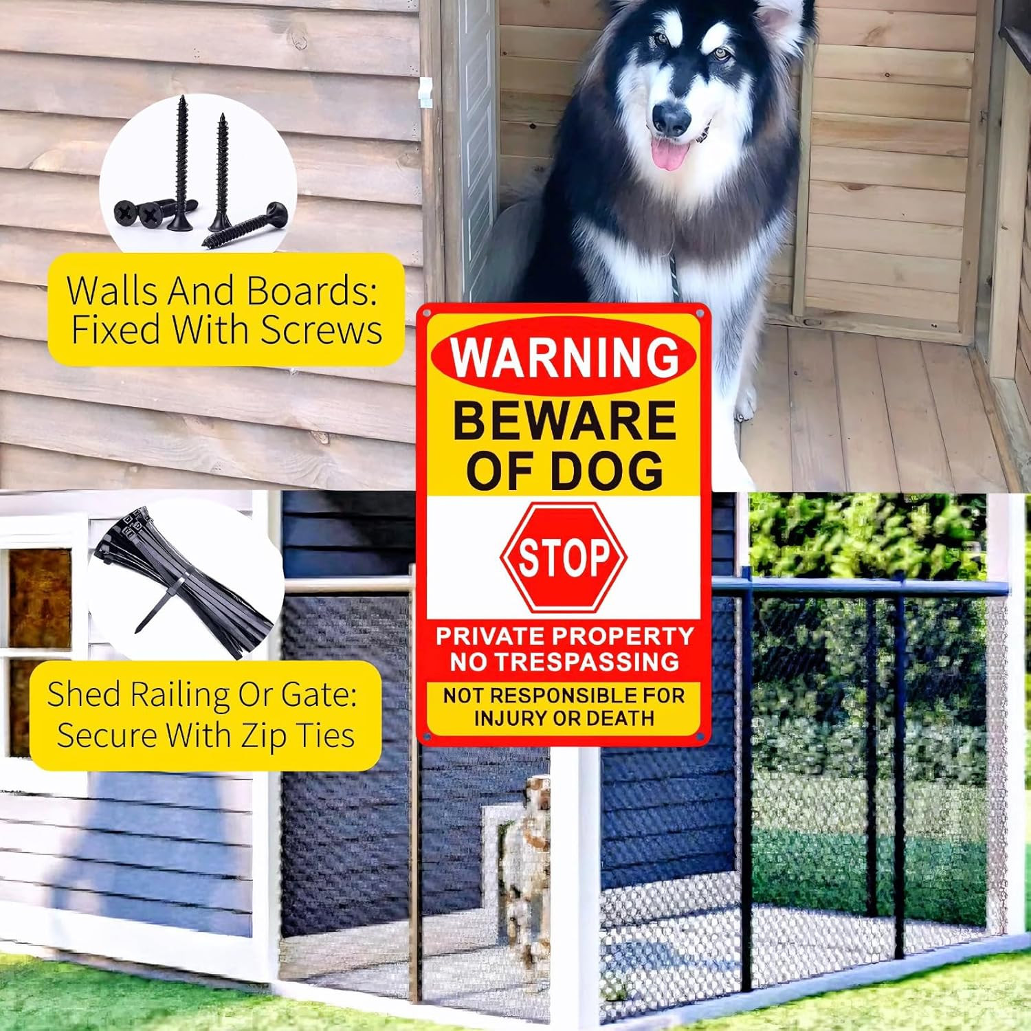 3 Pack Beware of Dog Sign, 8X12 Inches, Aluminum Metal, No Trespassing Sign