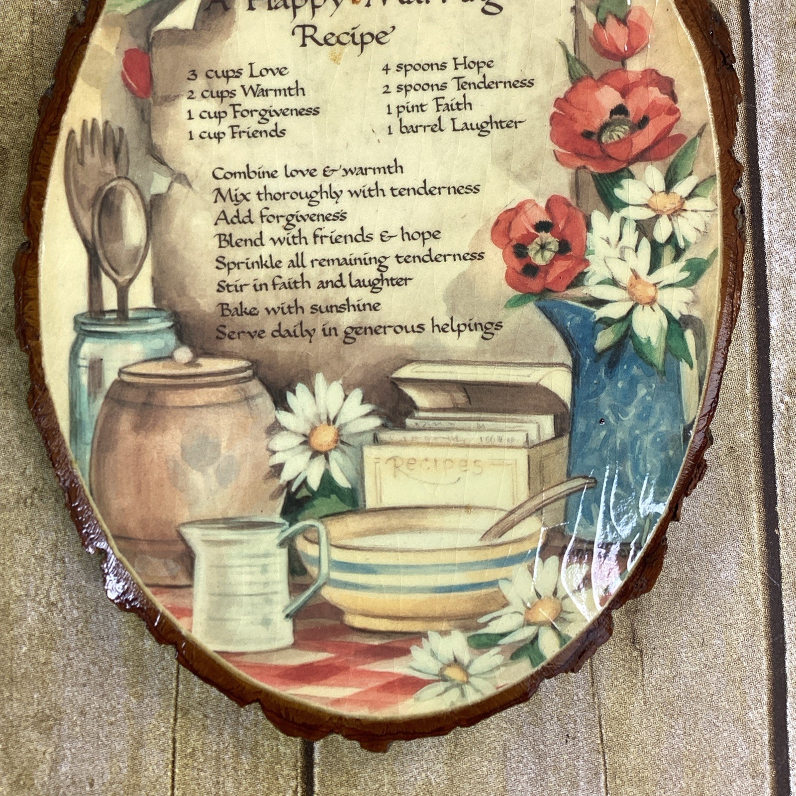 A Happy Marriage Recipe Wood Plaque Vintage Granny Cottagecore Decor