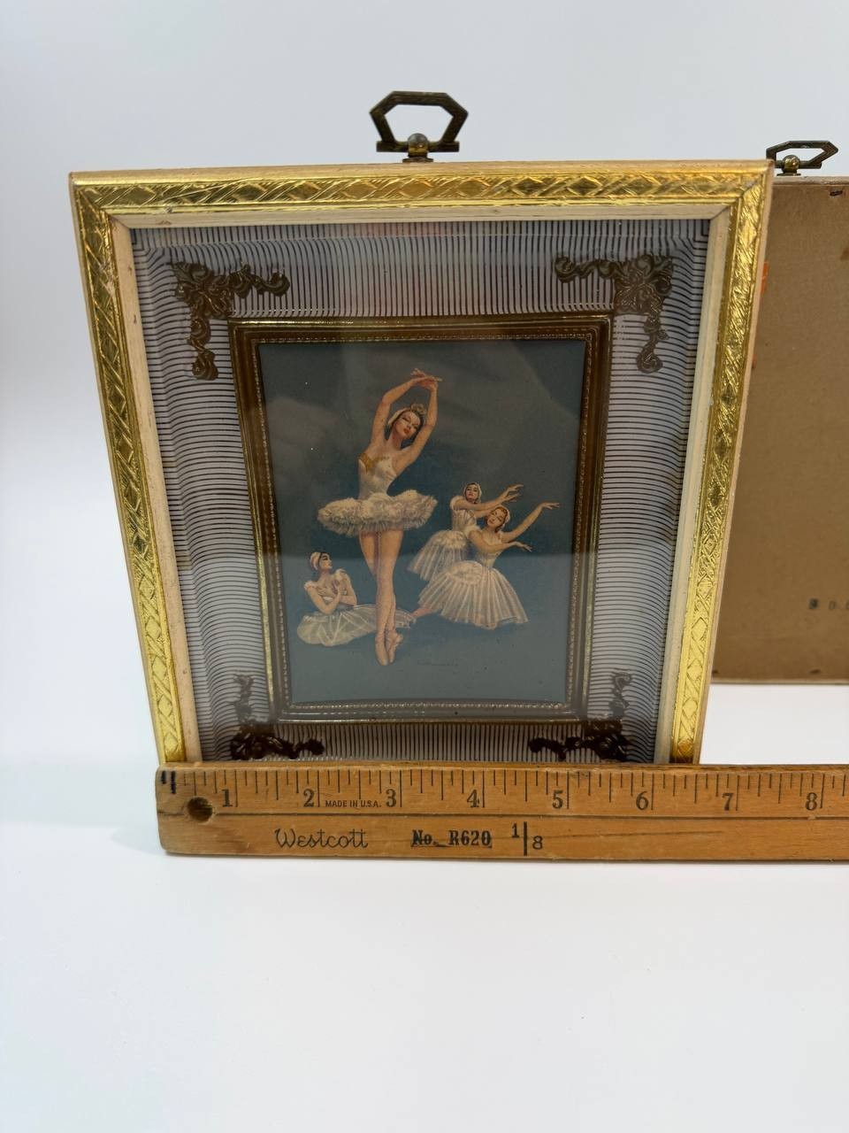 Vintage Set 2 Ballerina Wall Art Gold Frame Glass Wood Shadow Box