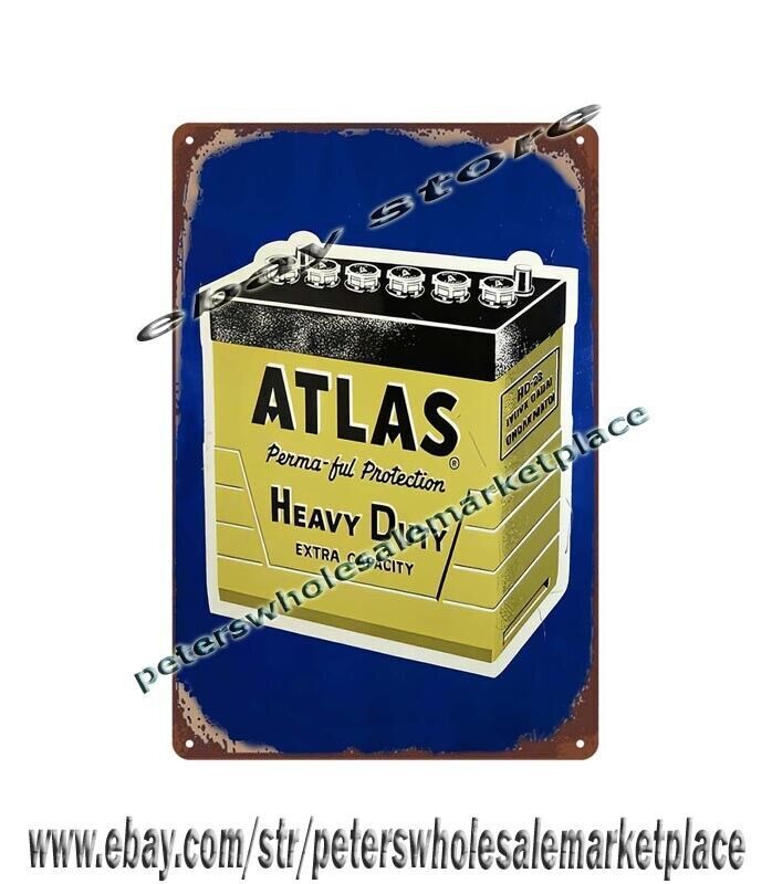 Atlas Batteries metal tin sign reproduction kitchen office advertising signs