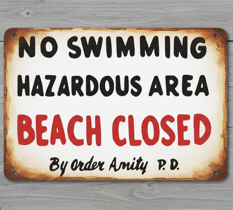 Jaws No Smimming Beach Closed 8 x 12 Vintage Novelty Metal Sign Made In USA New!
