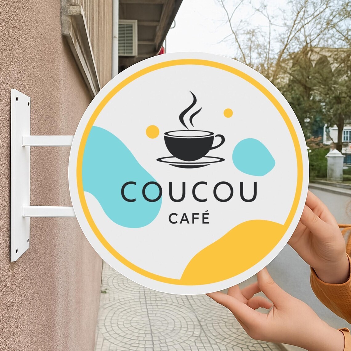 Wall-Mounted Round Blade Sign | Double-Sided Outdoor Business Logo Sign