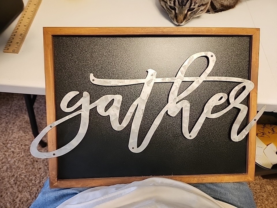 Farmhouse Wood Framed Chalkboard Look Plaque “GATHER” Rustic Boho Wall Decor
