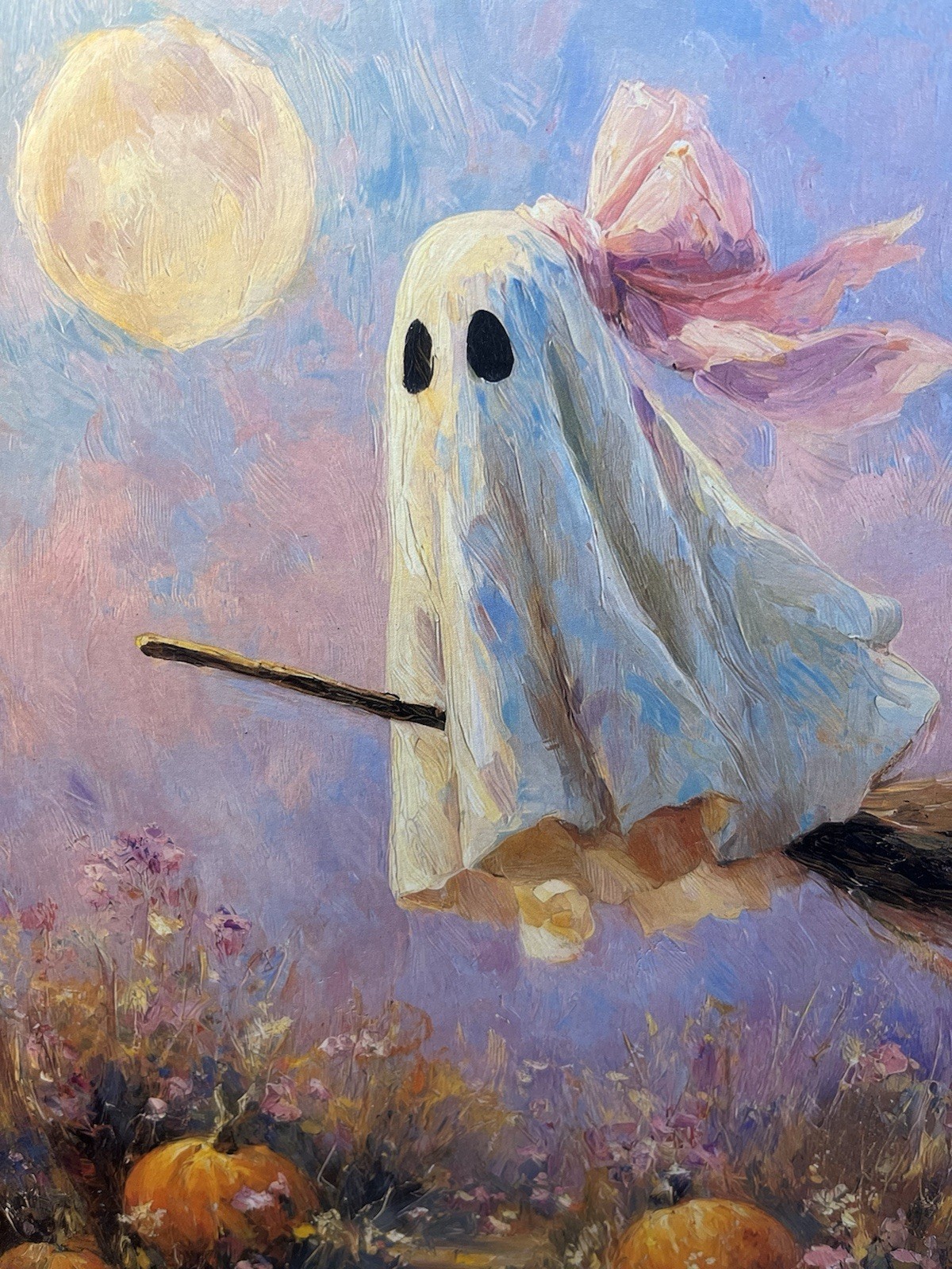 Halloween, Pretty Ghost Pink Bow, Preppy Pastel, Handcrafted Plaque / Sign