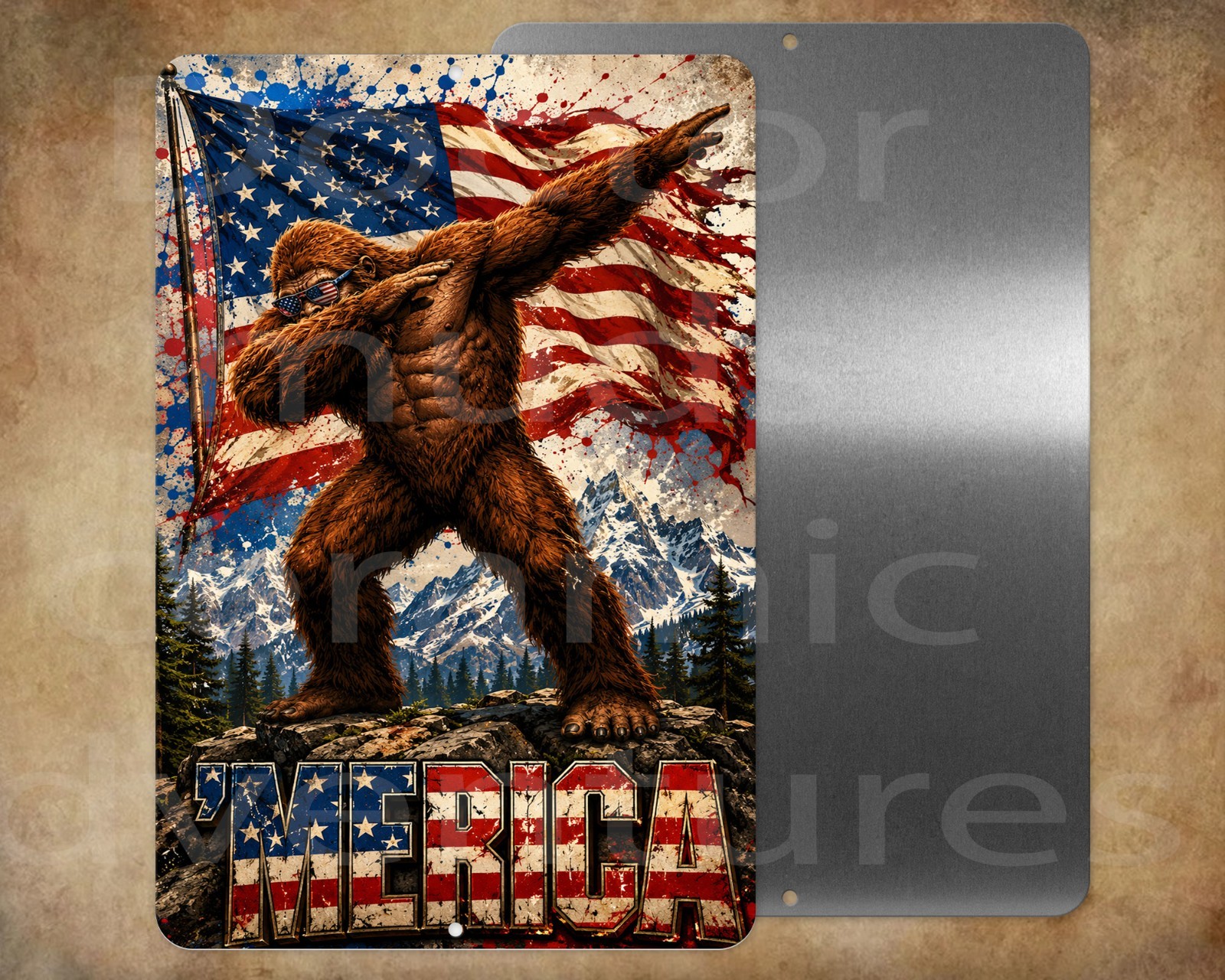 PATRIOT BIG FOOT YETI SQUATCH MERICA 250 TH 8 x 12″ metal sign