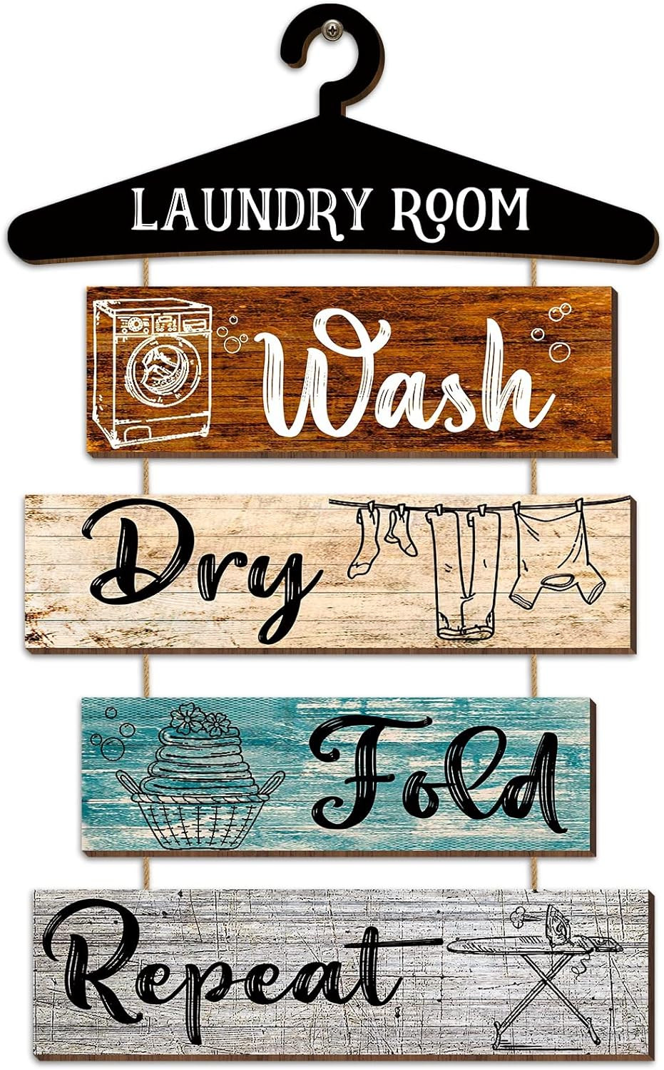 Blulu 5 Pieces Laundry Room Decor Rustic Vintage Farmhouse Room Rules Hanging Si