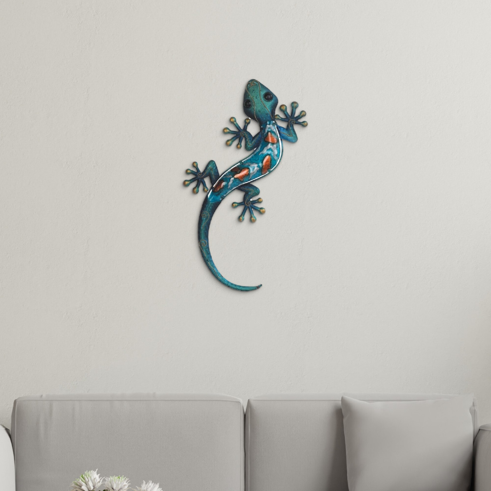 19″Long Blue Lizard Metal Wall Plaque Decor Ornament Home Decor Unique Gift