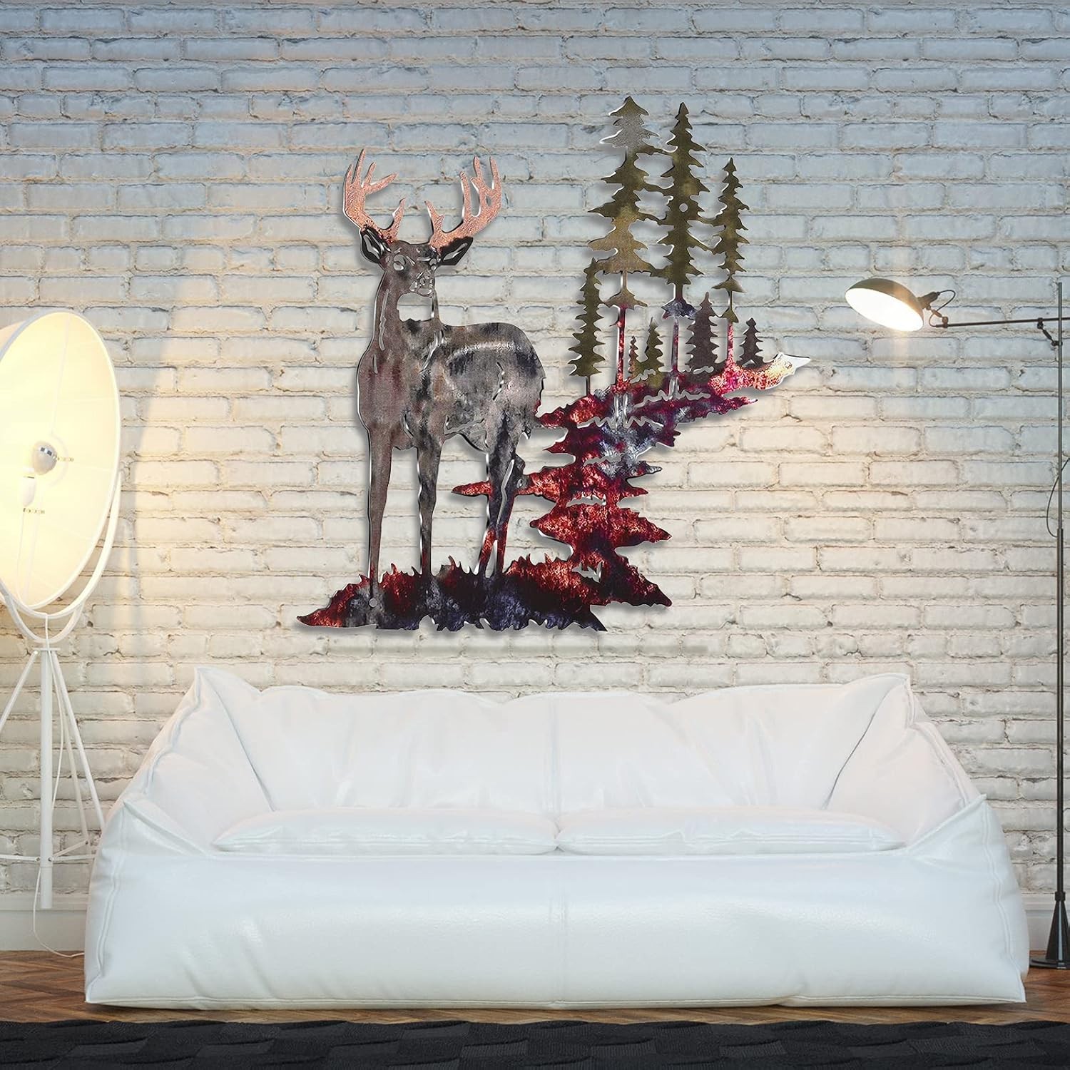 Forest Deer Wall Hanging Metal-Finish Rustic Hunting Decor 11.8 x 7.9 inches