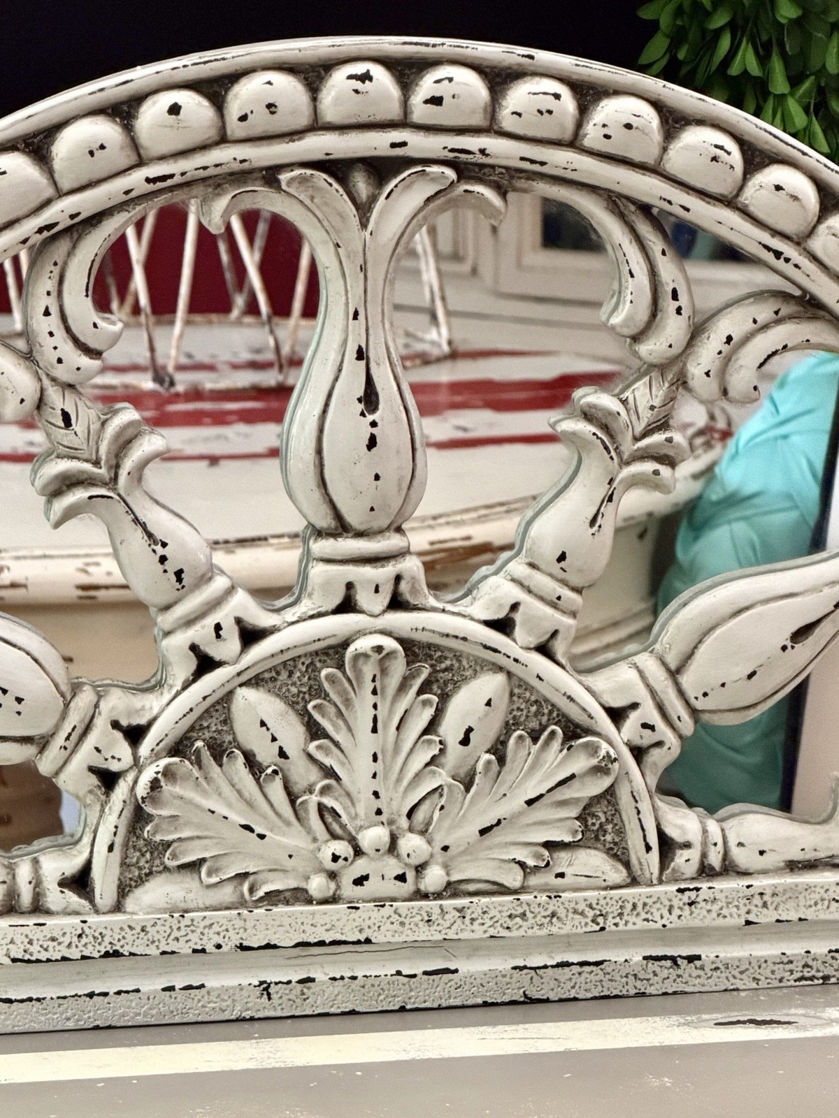VTG Inspired Whitewashed Halfmoon/Mirrored Decorative Architectural Wall Plaque