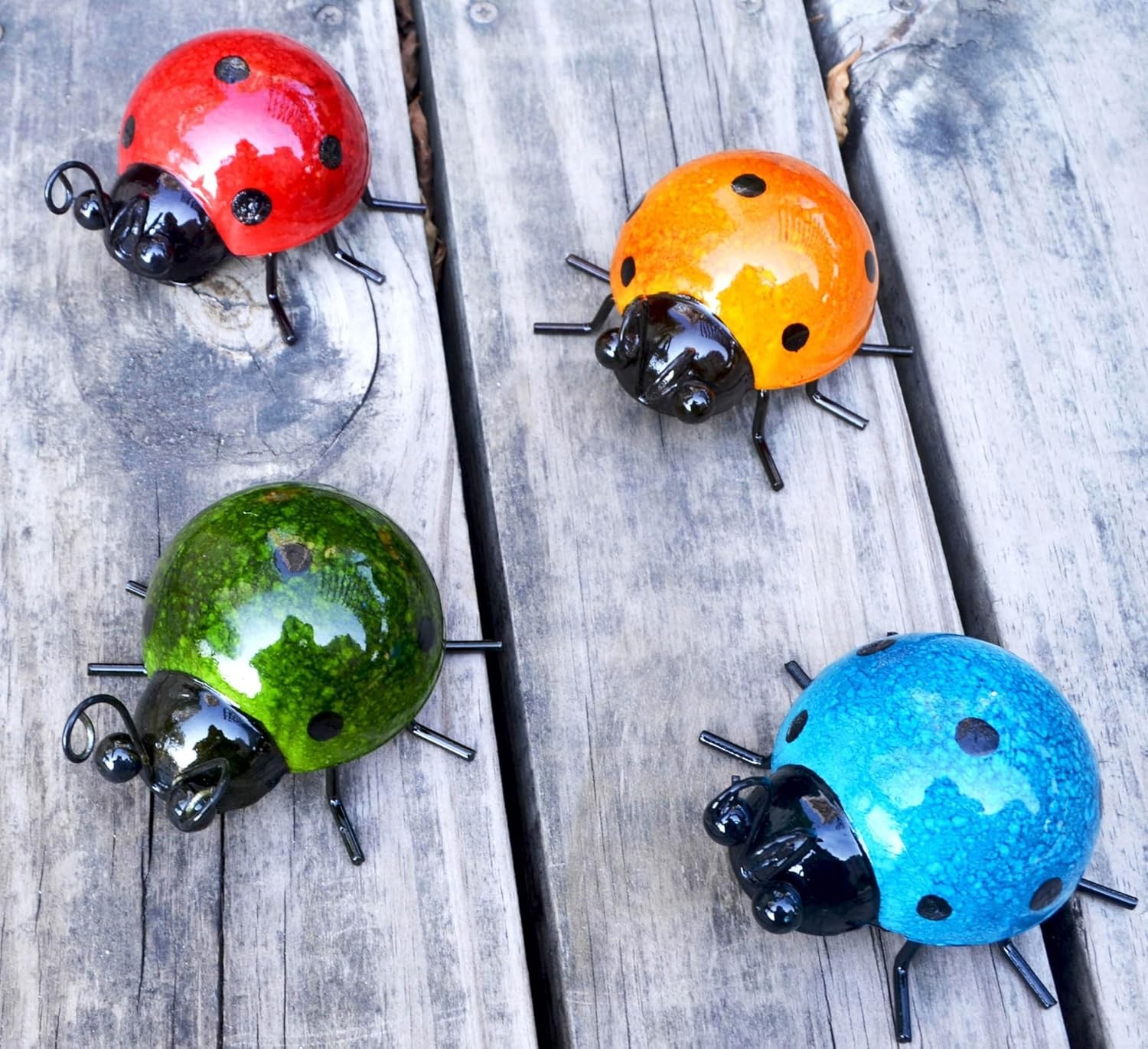 Metal Garden Wall Art Set of 4 Cute Ladybug Outdoor Sculptures