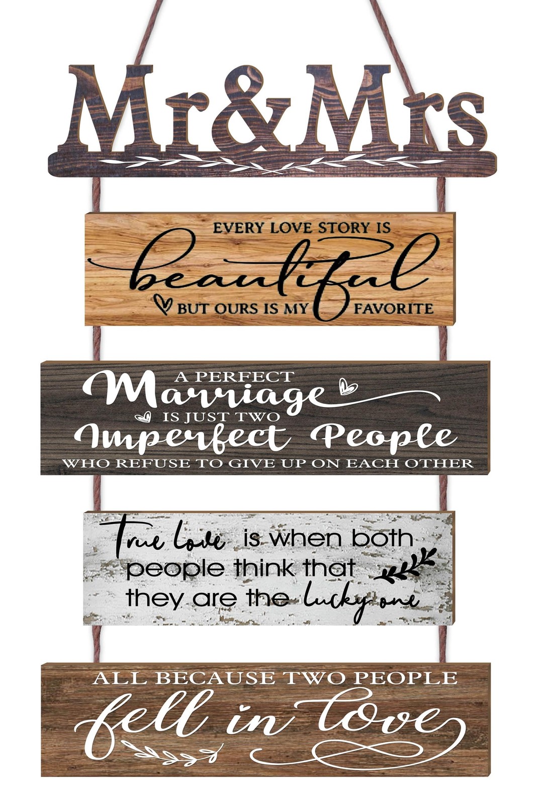 Mr & Mrs Rustic Wall Collage Sign 12×38 inches – Wedding Anniversary Gift Decor