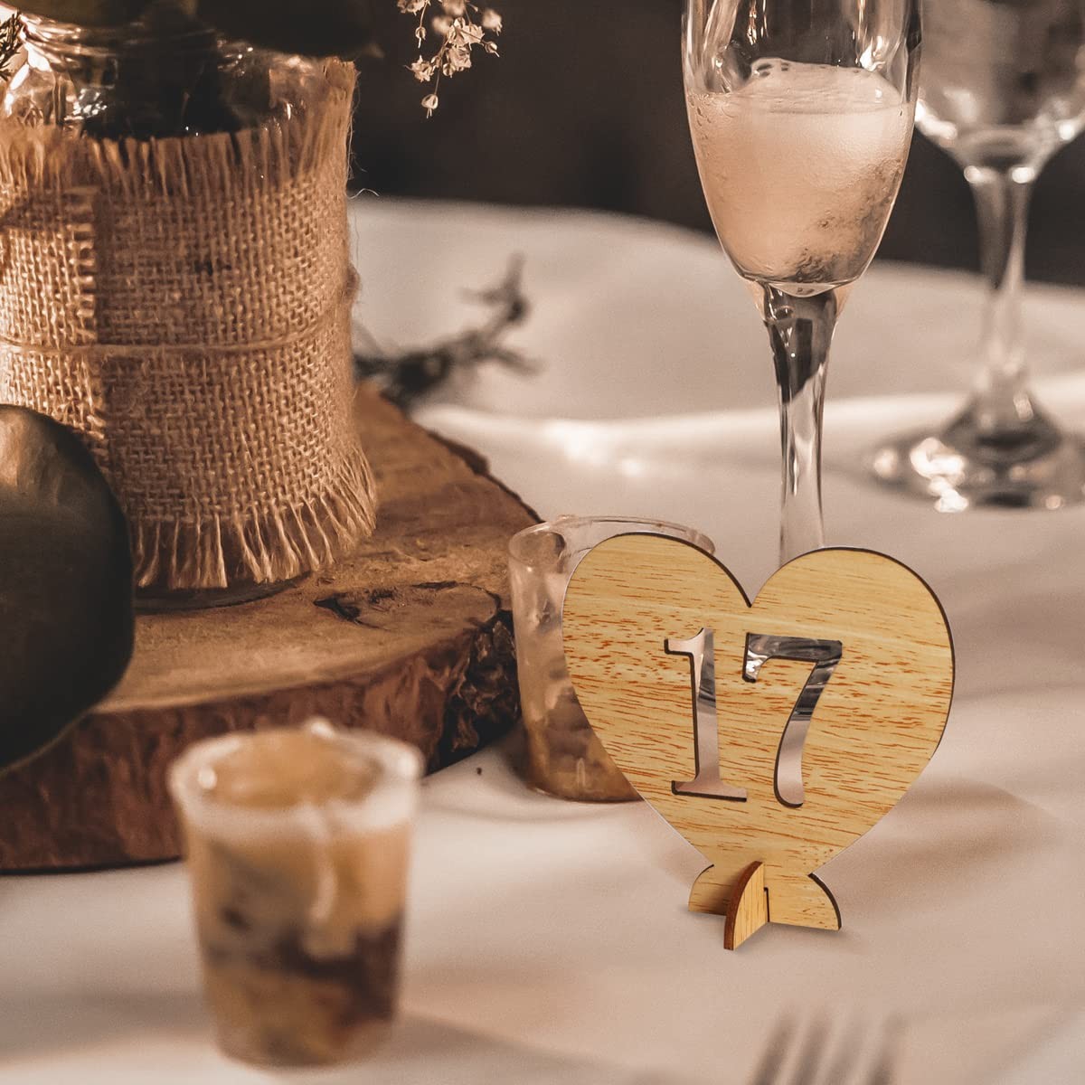 Heart Shape Wooden Table Numbers 1-20 With Holder Base – Rustic Hollow Out Wo…