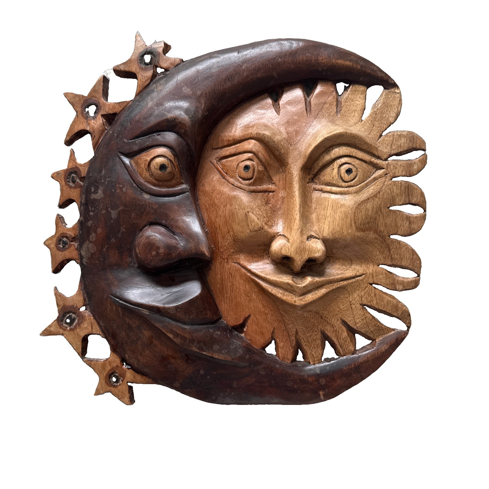Moon Sun Stars Handmade Wooden Wall Plaque from Jamaica 2010 12 X 12 Inch.