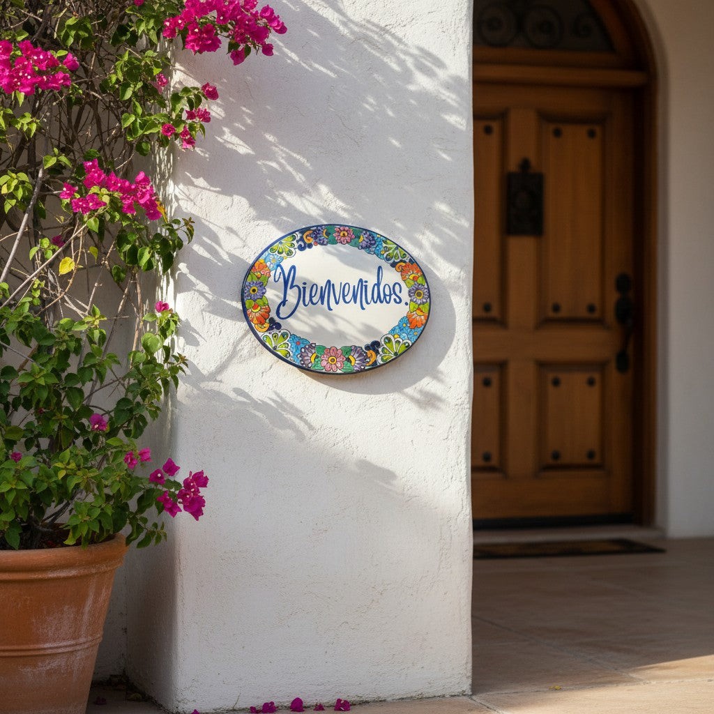 Talavera Bienvenidos Plaque | Hand-Painted Mexican Welcome Sign