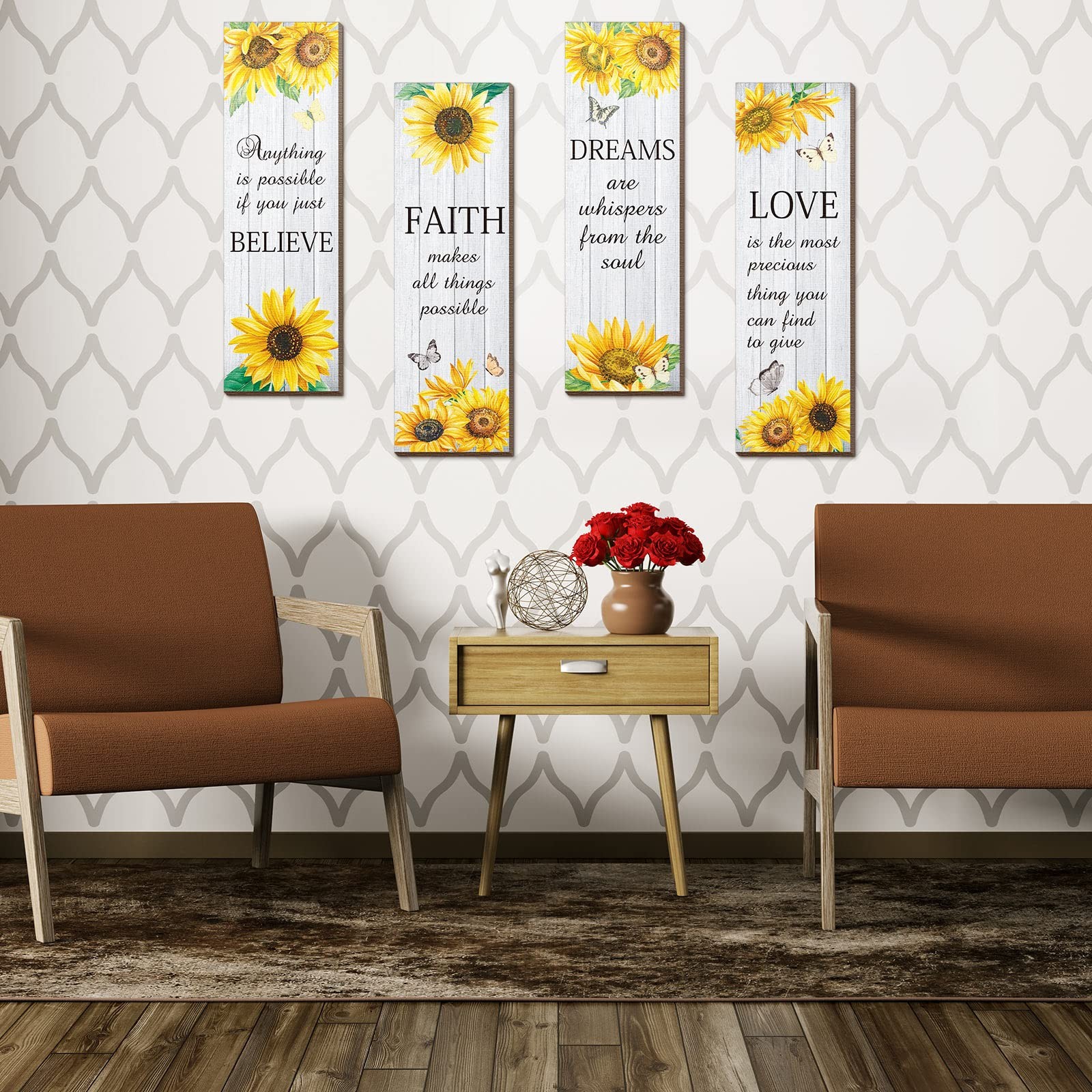Qunclay 4 Pcs Sunflower Wall Decor Inspirational Sunflower, White