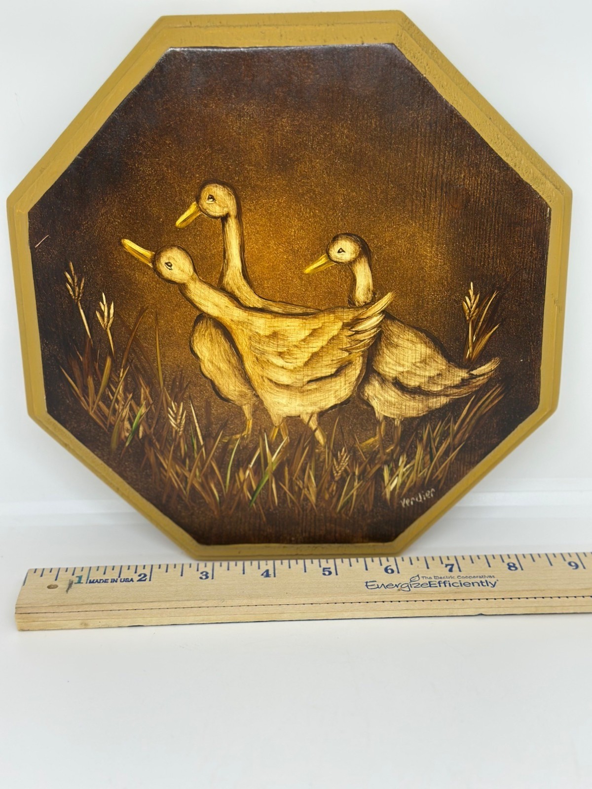 Vintage Rustic Farmhouse Duck Wall Hanging Octagon Wooden Art Panel 8.75 Country