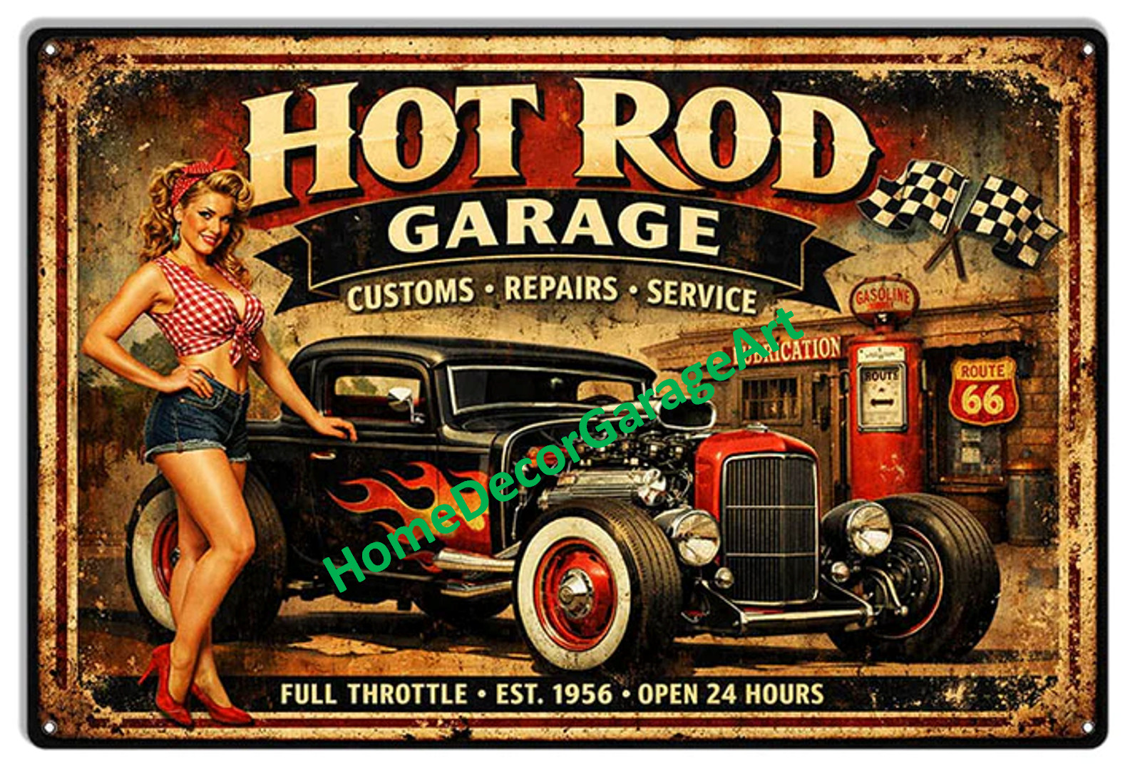 Custom Classic Hot Rod Garage Metal Sign 18 x 12, Vintage Style Garage Art