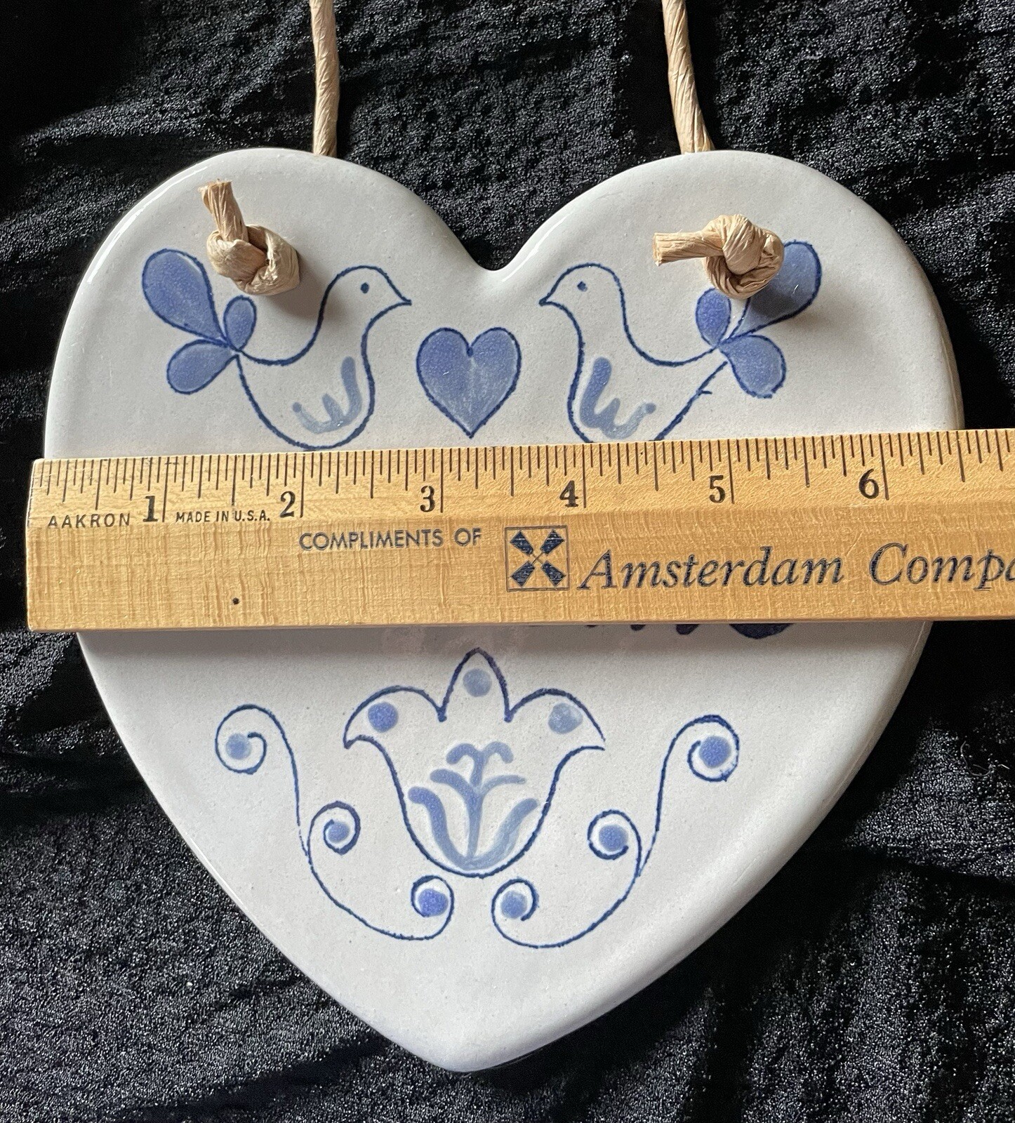 Pottery Folk Art Heart ‘Welcome’ Louisville Pottery Kentucky 6.5” X 6.5” Birds