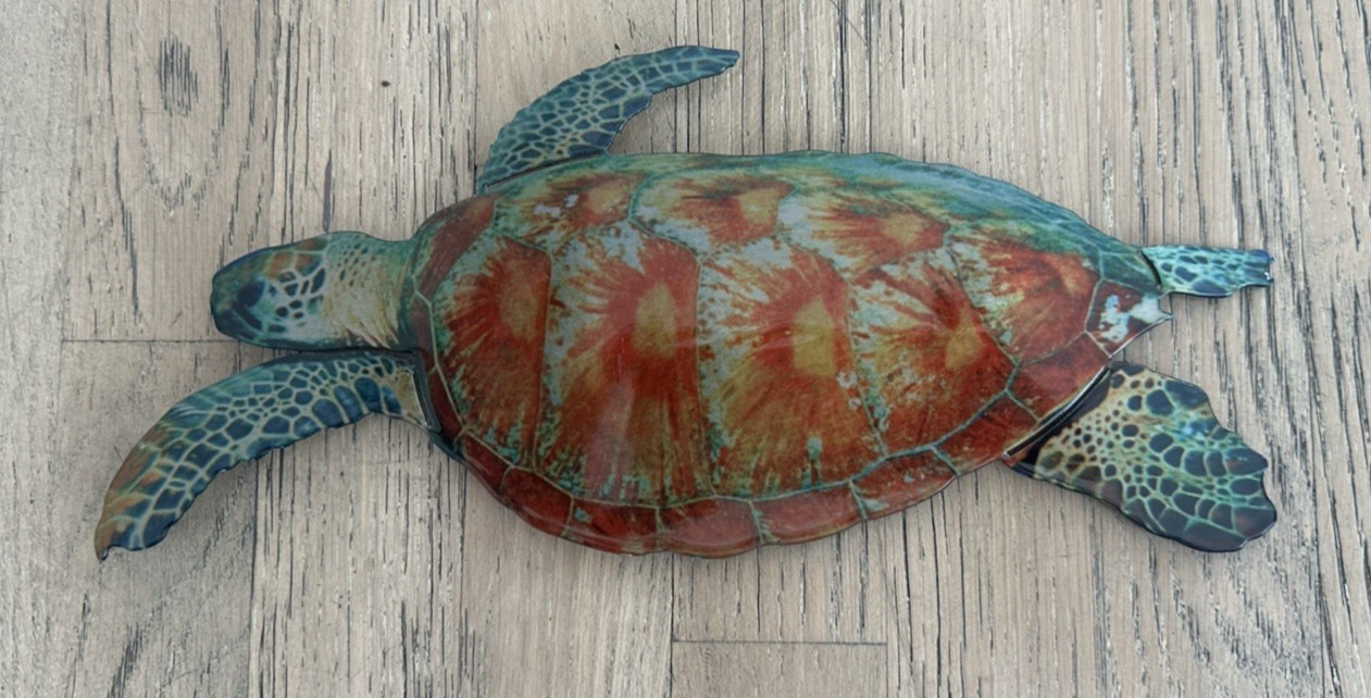 Sea Turtle Metallic Small Flat Wall Art 11 x 5.5 ” Decorative Beach Coastal