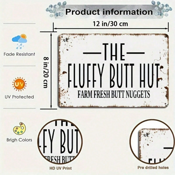 Funny Farmhouse Chicken Coop Sign Retro Fluffy Butt Hut Metal Wall Plaque Decor