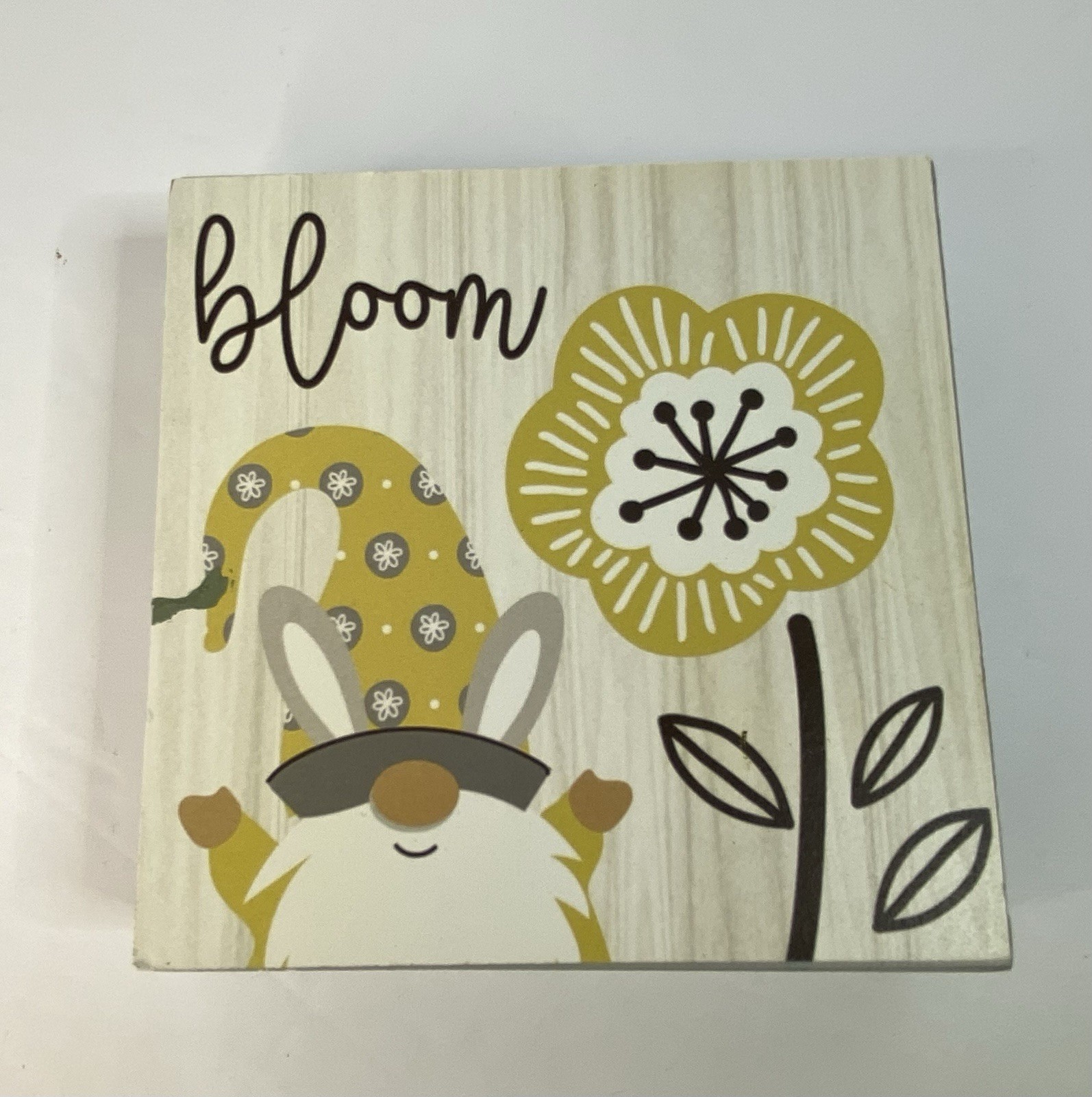 Small “Bloom” Gnome Wooden Sign 4″ x 4″ Spring Floral Decor Wall Art Decor