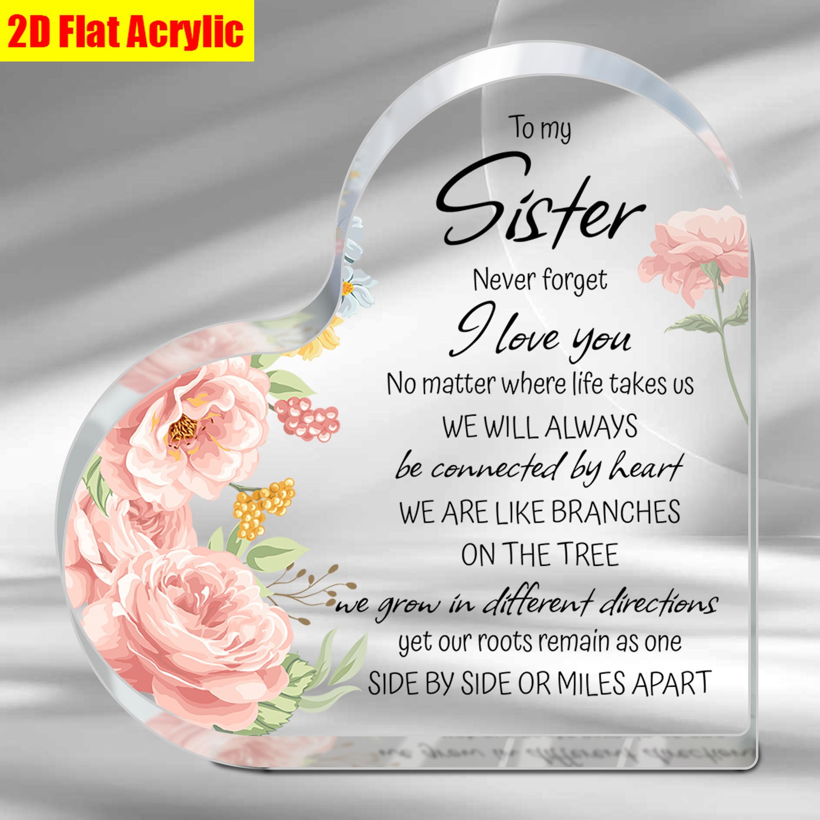 Best Sister Gift Acrylic Heart Plaque To My Sister Sibling Birthday Gift for Her