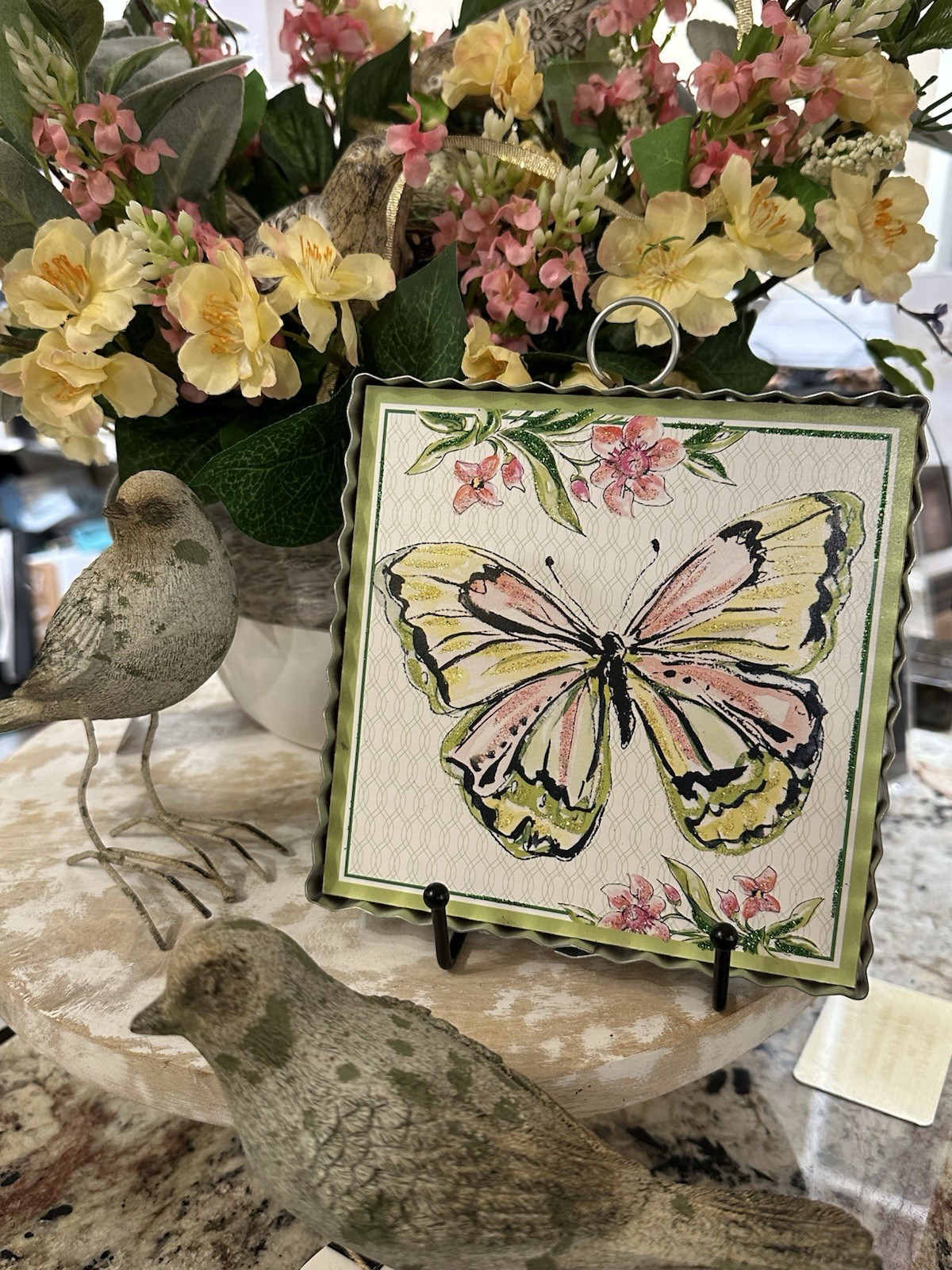 Yellow, Green, And Pink Butterfly Mini Print Round Top Collection