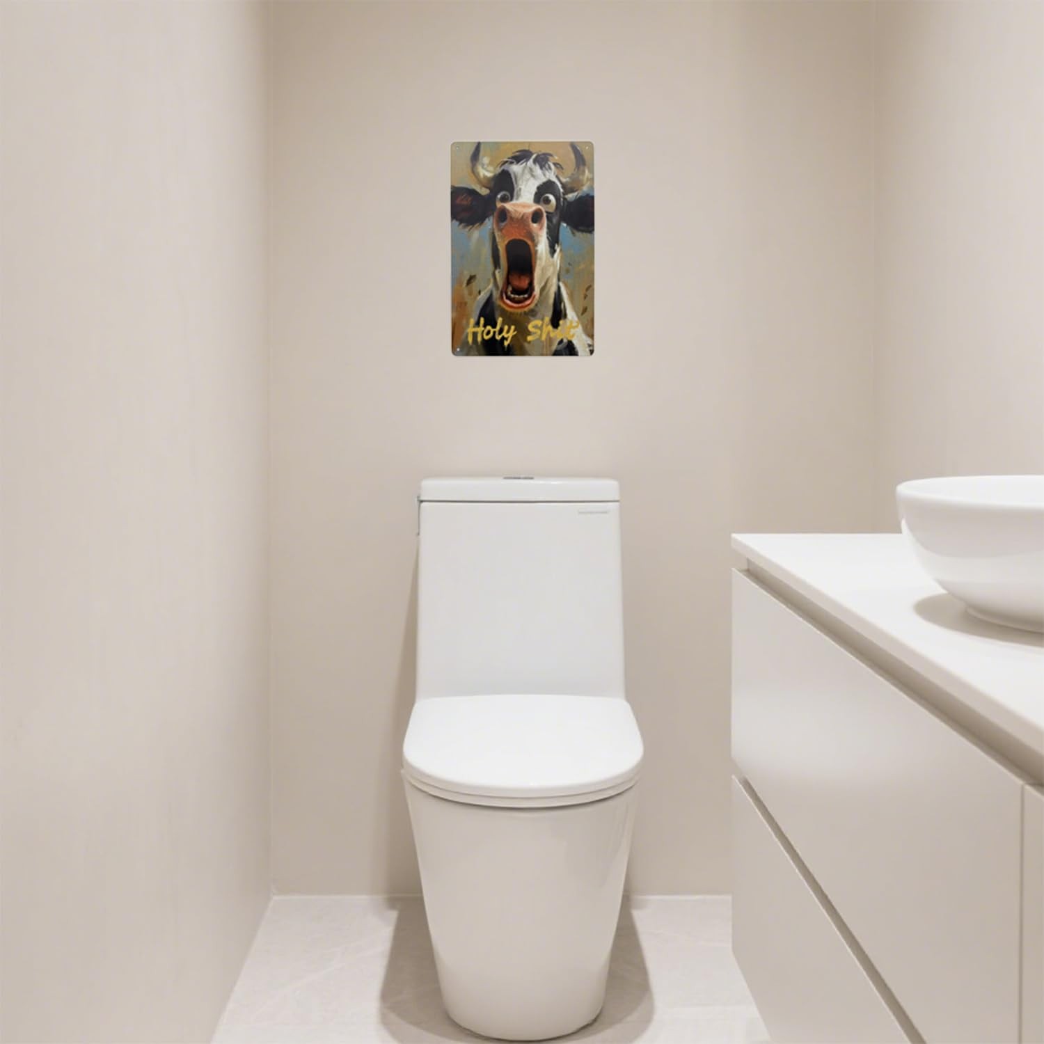 ydaeom Funny Bathroom Decor Tin Signs, Cute Animal Metal Wall 12″L x 8″W, Cow