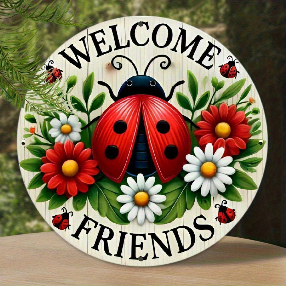 Ladybug Metal Sign Aluminum Sign 8 Inch Round Vintage Farmhouse Funny
