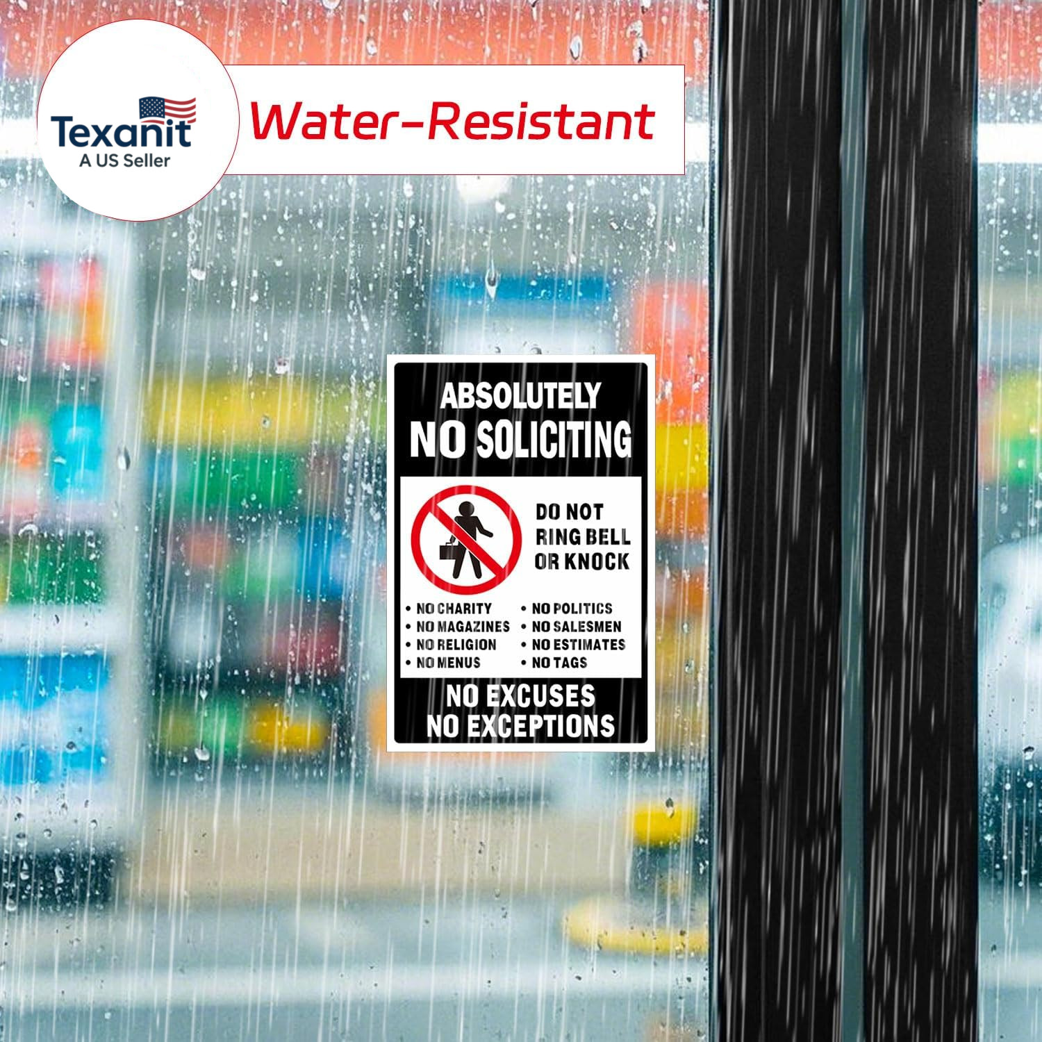 No Soliciting Sign for Front Door, 3 Pack 6X4 Inch Reflective Vinyl Stickers for