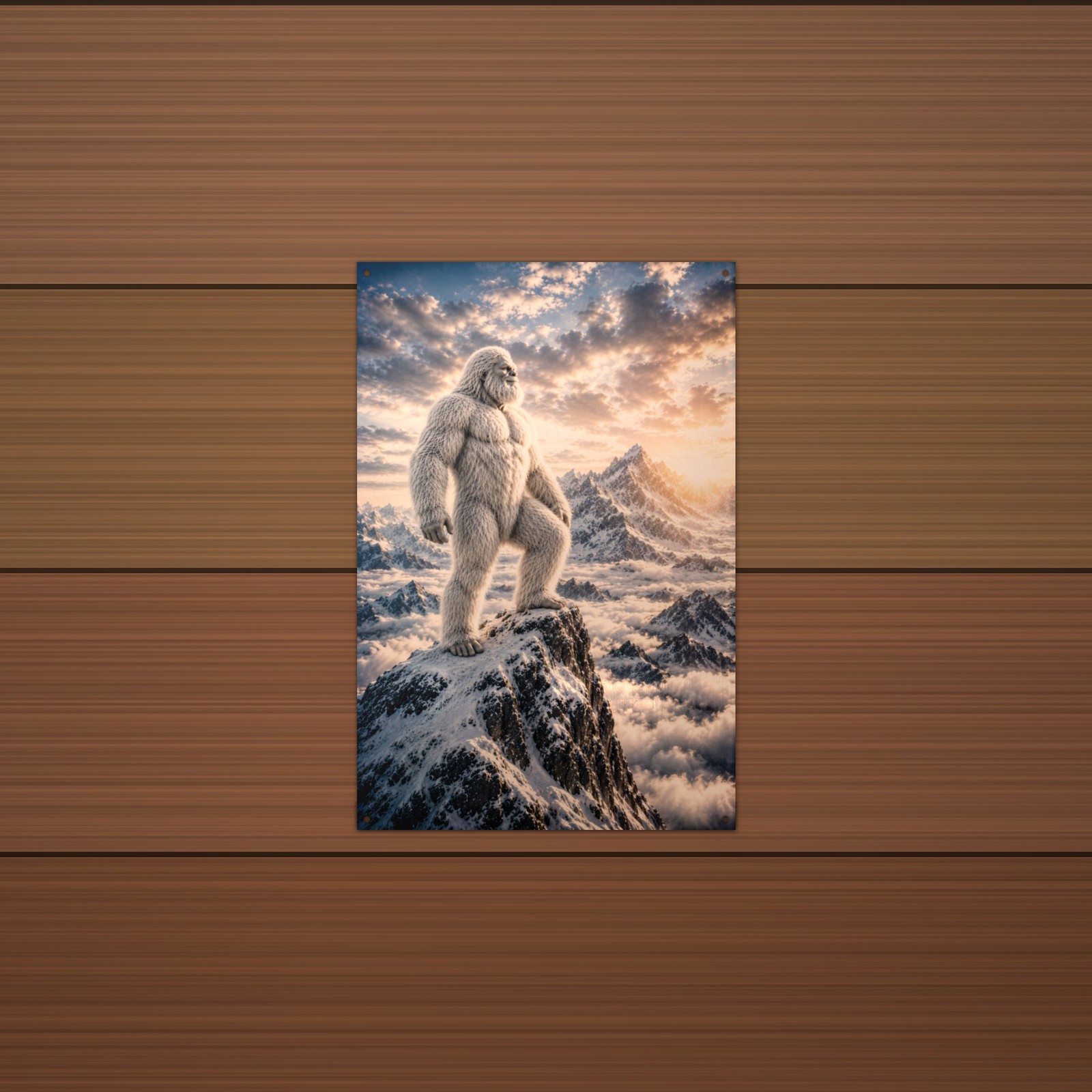Summit Sunset Yeti Metal Sign, Gift for Yeti Fan, Cabin Man Cave Decor