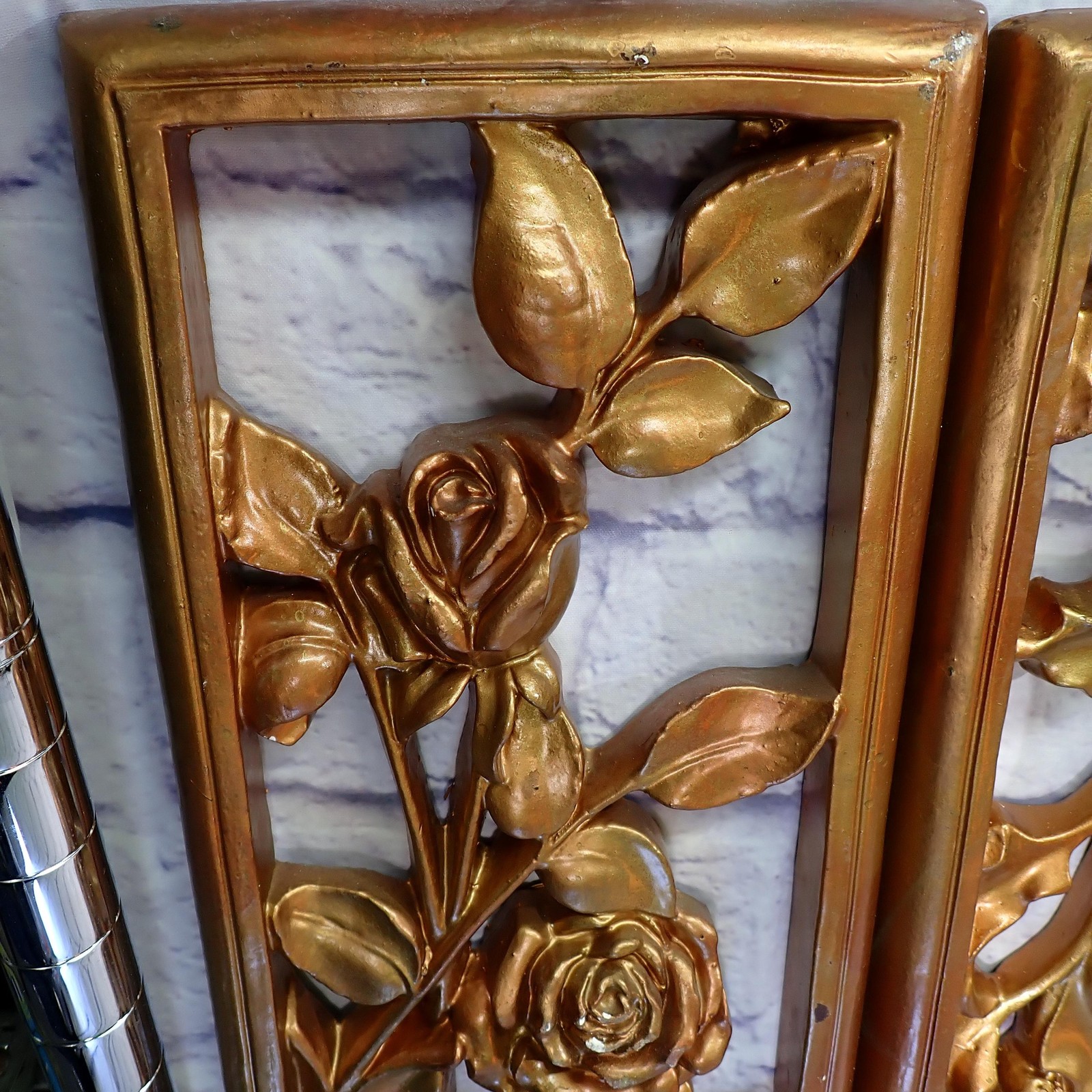 Vintage Handmade Gold Floral mcm panel Set 4 Seasons Rectangular Large Decor