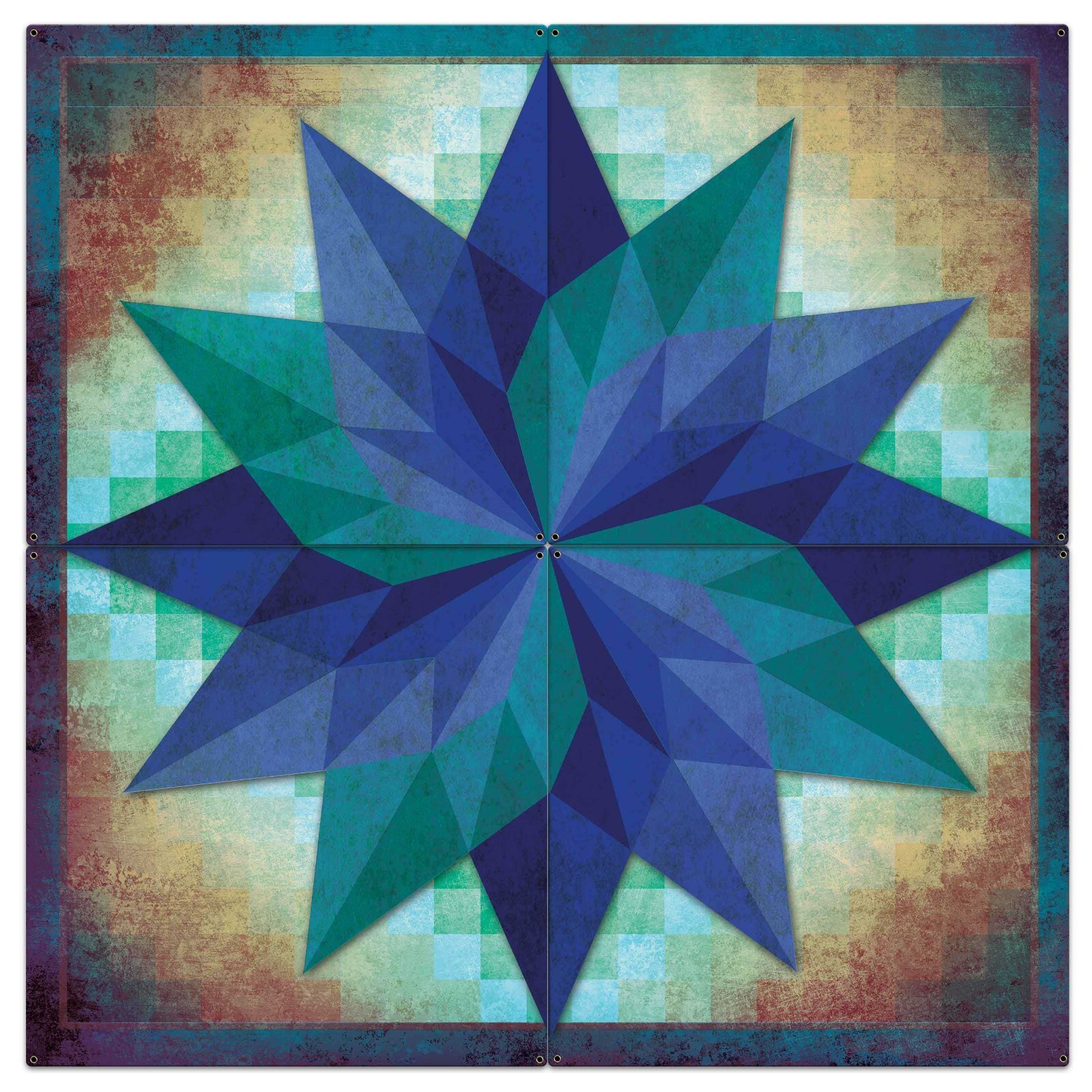 Barn Quilt Art Metal Sign, Dahlia Pinwheel, Dutch Amish Design, 9 Sizes