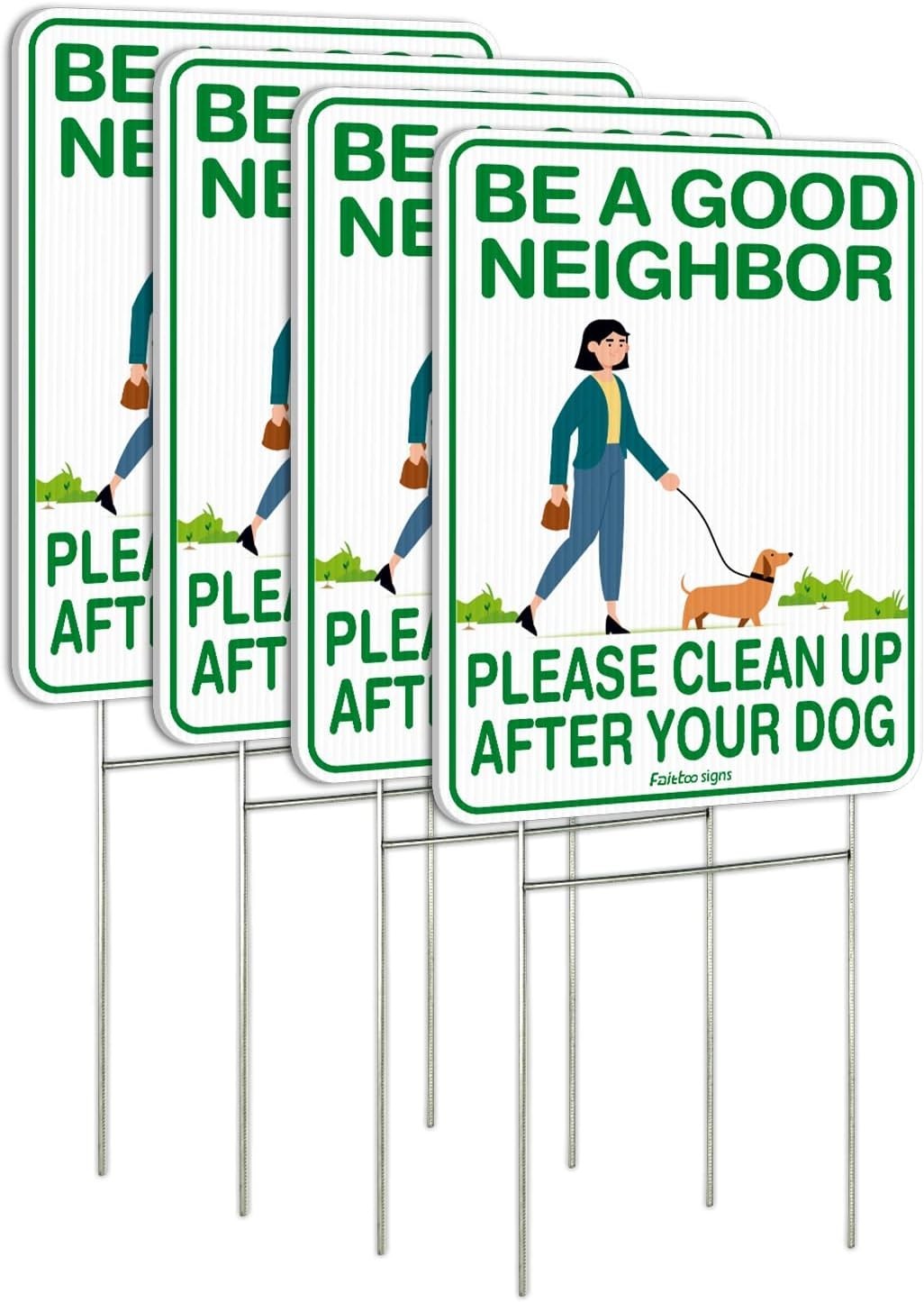 Eye-Catching 12″x9″ No Pooping Signs – Easy Install with Metal Stakes, 4 Pack