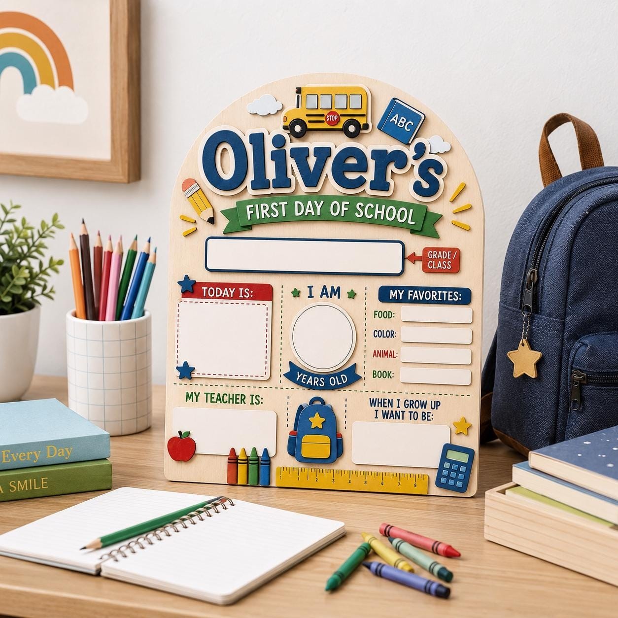 Custom 1st Day of School Sign Back To School Kids Photo Board