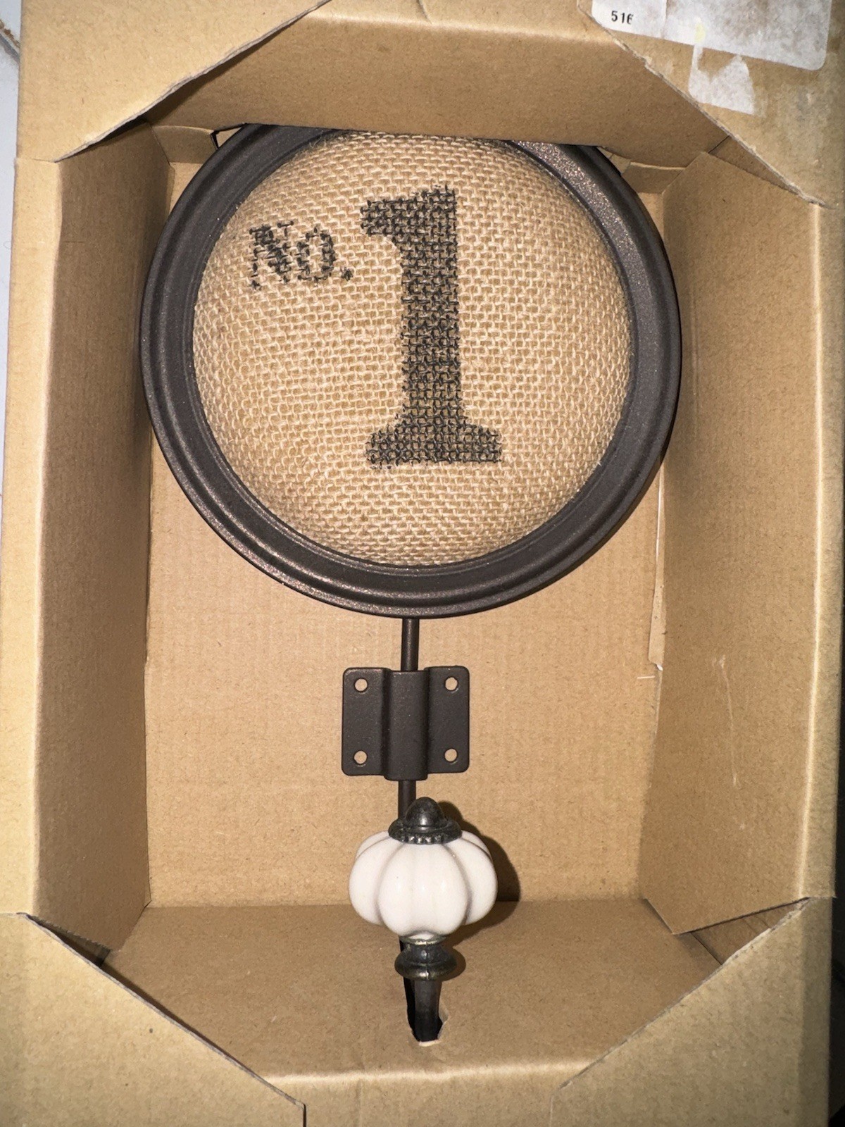 Elements No. 1 Burlap Wall Hook Metal & Burlap 10in Height Rustic Farmhouse New