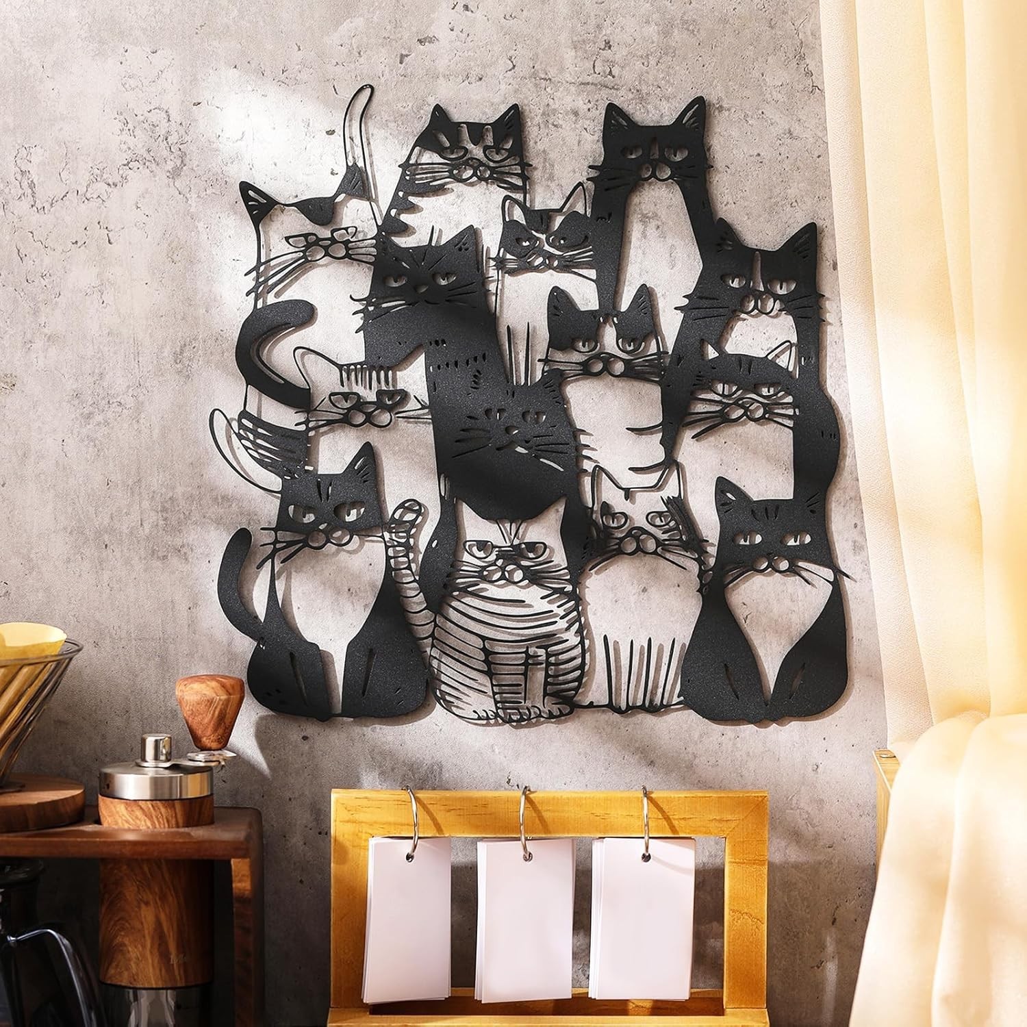 Tandefio Metal Cat Wall Decor Black Art Cute Iron black