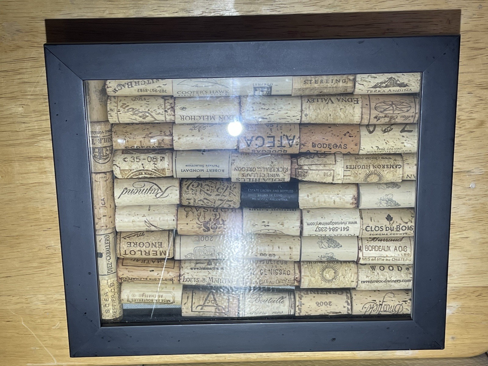 Decorative Wine Cork Shadow Box Wall Art Black Frame 12×9 Rustic Kitchen Decor