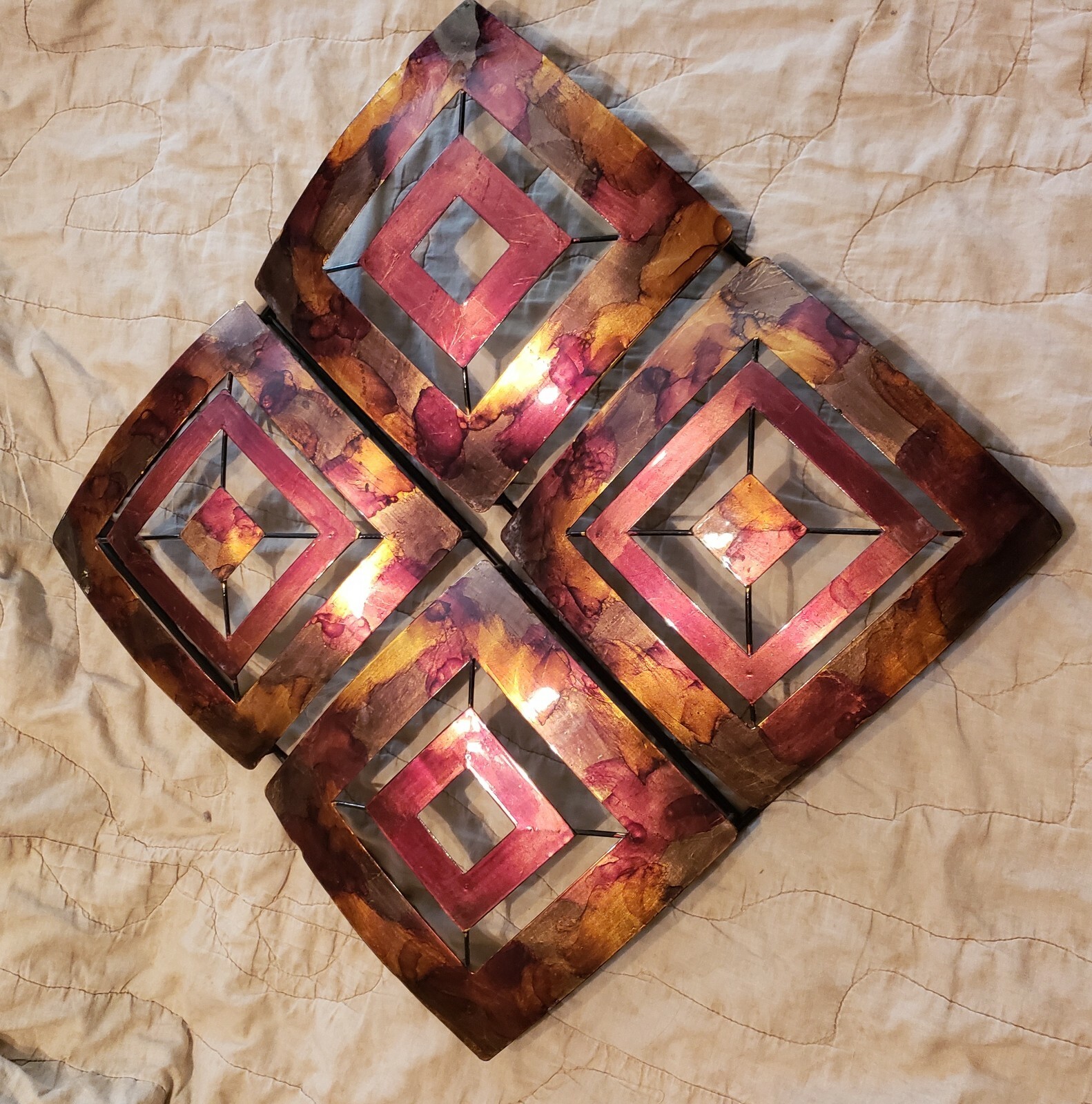 UNIQUE METAL WALL HANGING – METAL AND PLASTIC – COPPER MAROON YELLOW COLOR