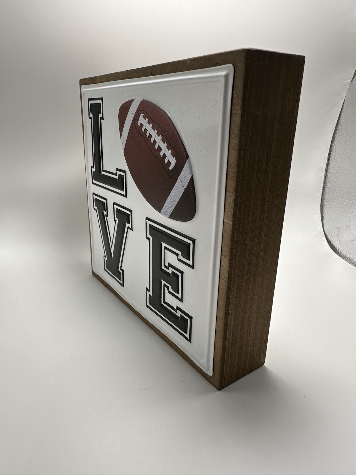 Football Love Sign Metal Wood 7.15” Length X 7.15” Width 1.8” Depth
