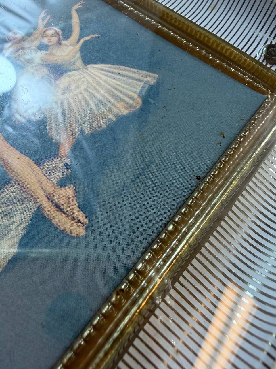 Vintage Set 2 Ballerina Wall Art Gold Frame Glass Wood Shadow Box