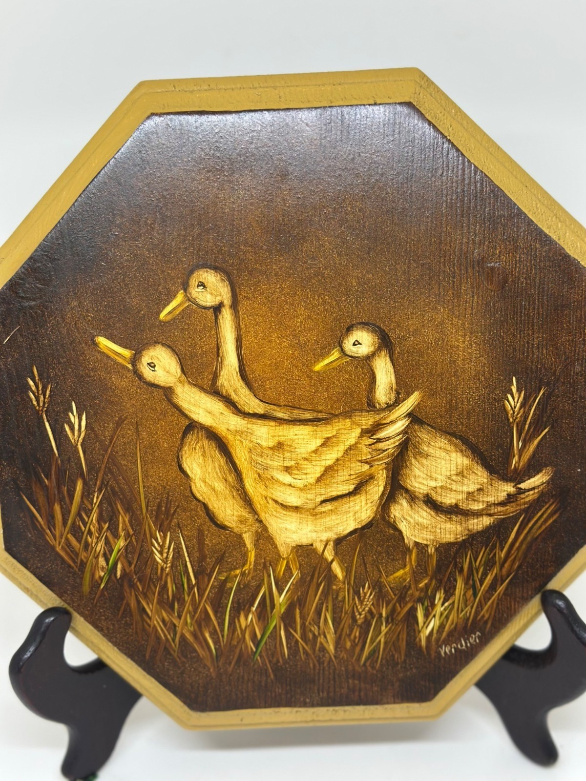 Vintage Rustic Farmhouse Duck Wall Hanging Octagon Wooden Art Panel 8.75 Country