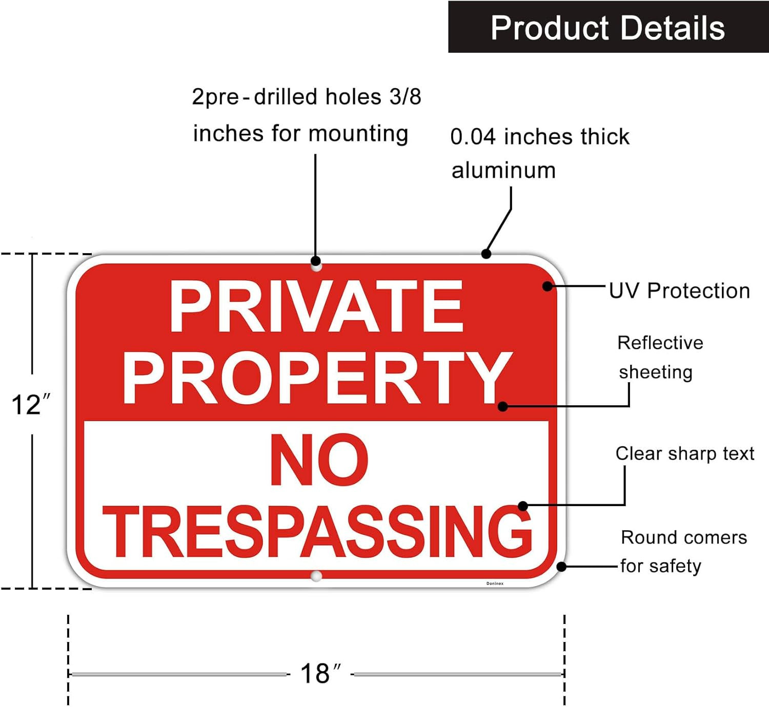 4 Pack 18×12″ Reflective No Trespassing Signs – Durable Metal, Weatherproof