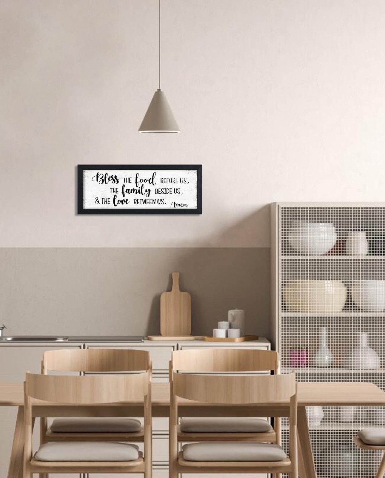 Bible Verse Wall Art, Kitchen Dining Room Sign, Framed, Black