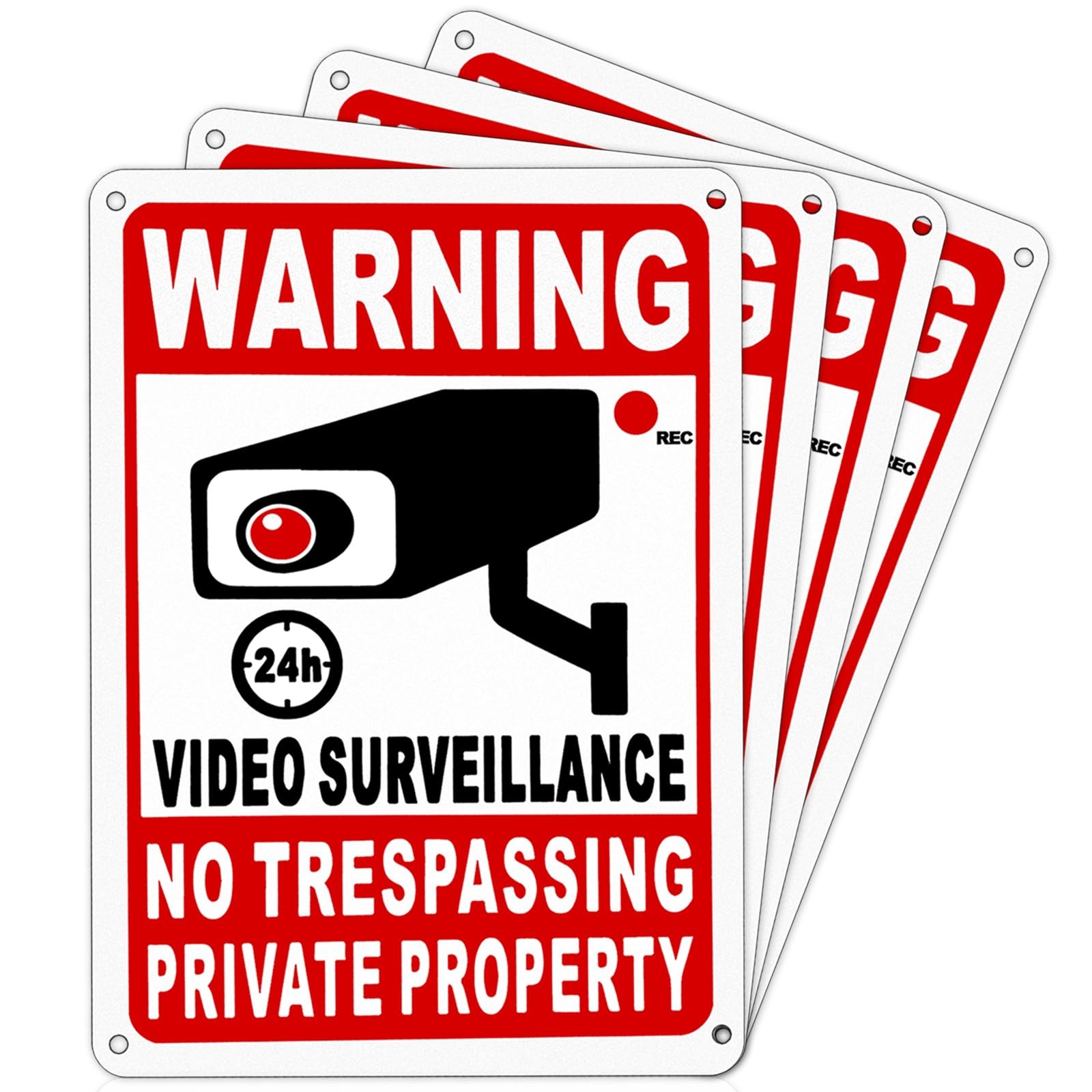 4-Pack 24-Hour Stainless Steel Aluminum Video Surveillance Signs, 10 x 7 Inch…