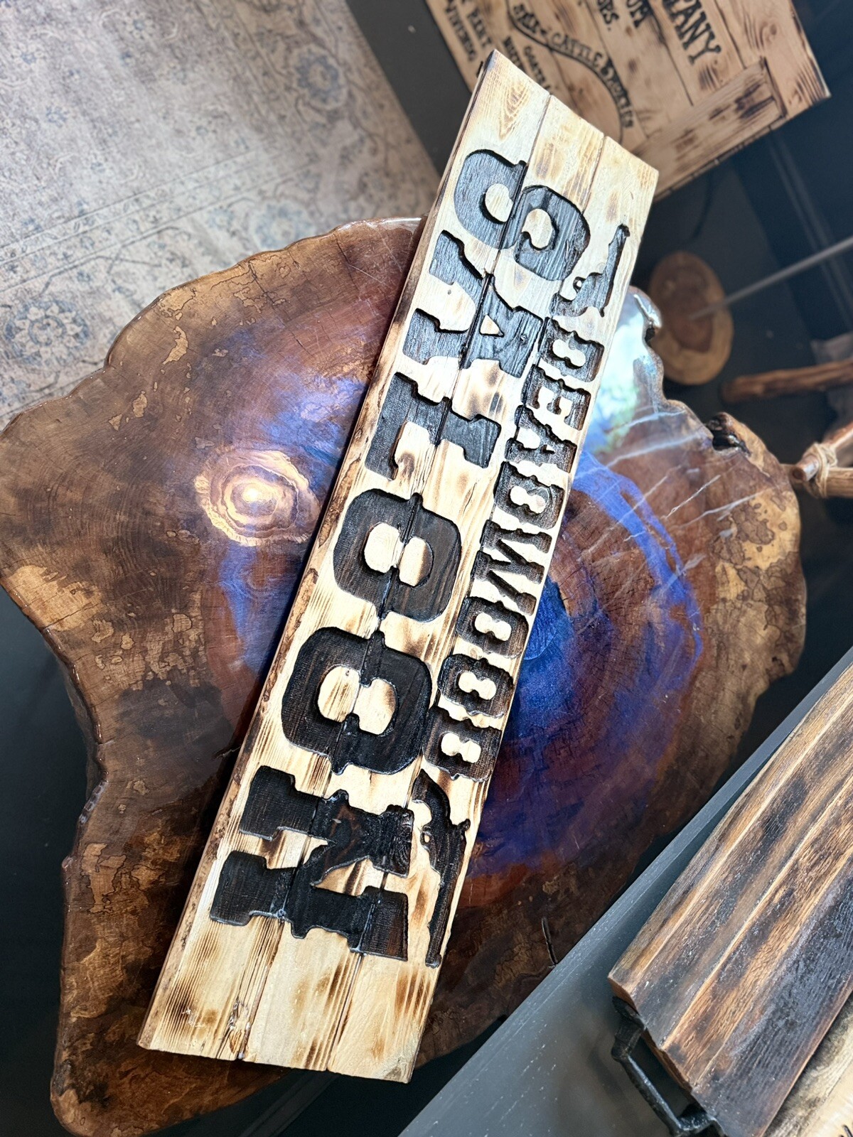 Western Saloon, Carved Wood, Western Style Sign, 42”L X 10”, Torched, Sealed