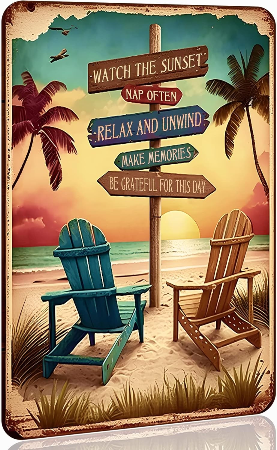 Retro Tin Signs Beach Room Decor Vintage Beachy Bedroom surfboard Wall decor 12x