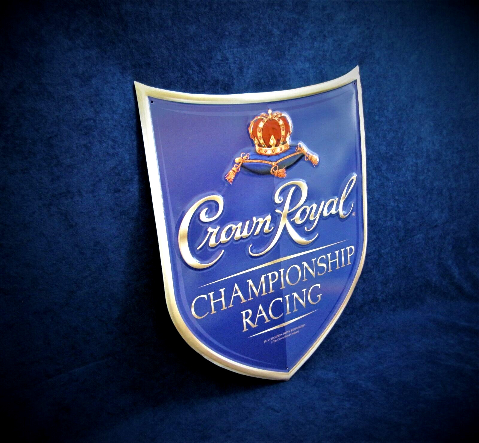 CROWN ROYAL Embossed Metal Shield ~ Garage Man Cave Bar Pub Decor ~ MADE in USA